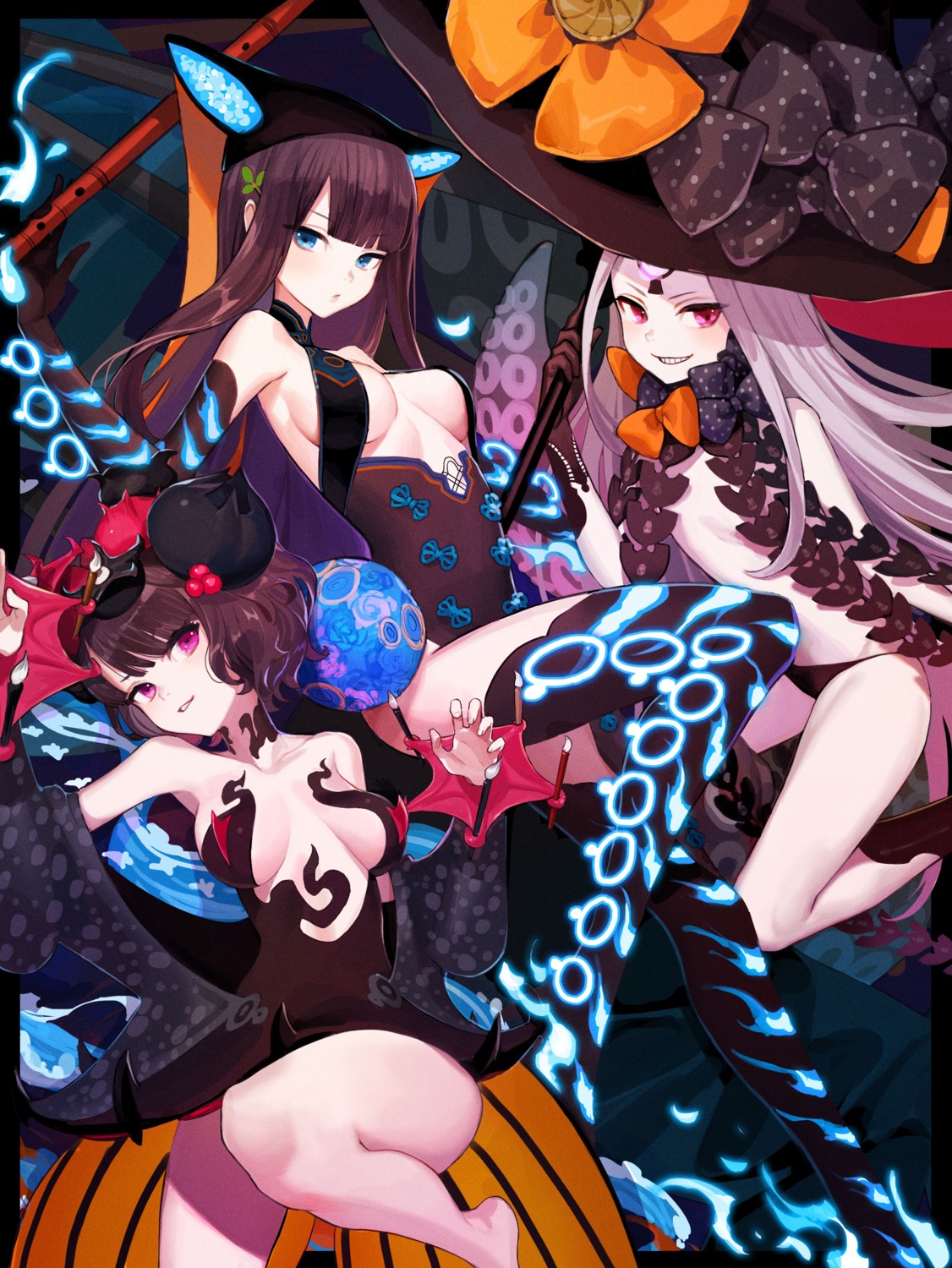 abigail_williams_(fate) asian_clothes fate/grand_order heels katsushika_hokusai_(fate) loli nima_(niru54) no_bra pantsu thighhighs topless witch yang_guifei_(fate/grand_order)