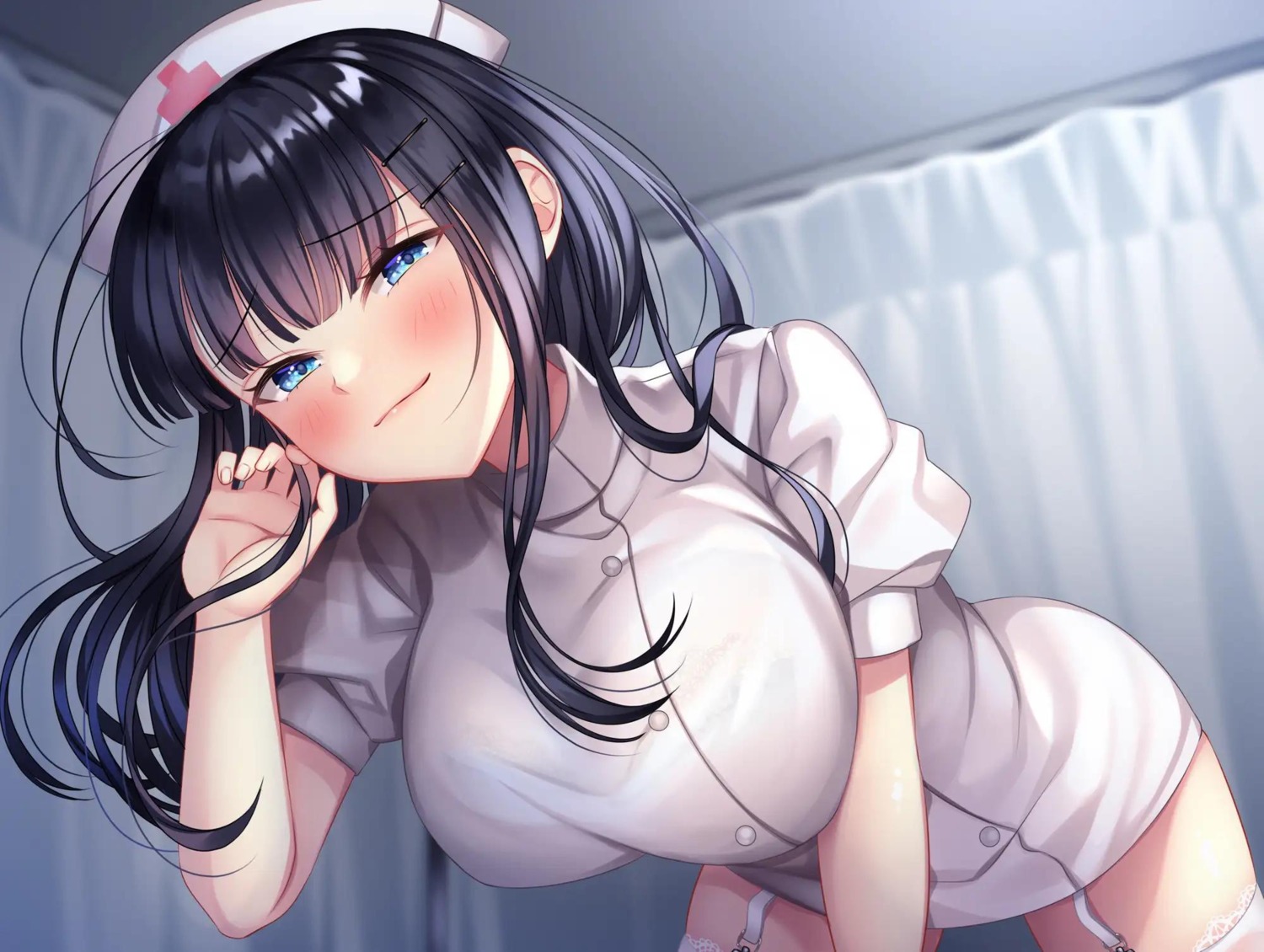 bra dopikasu-chan nurse see_through stockings thighhighs