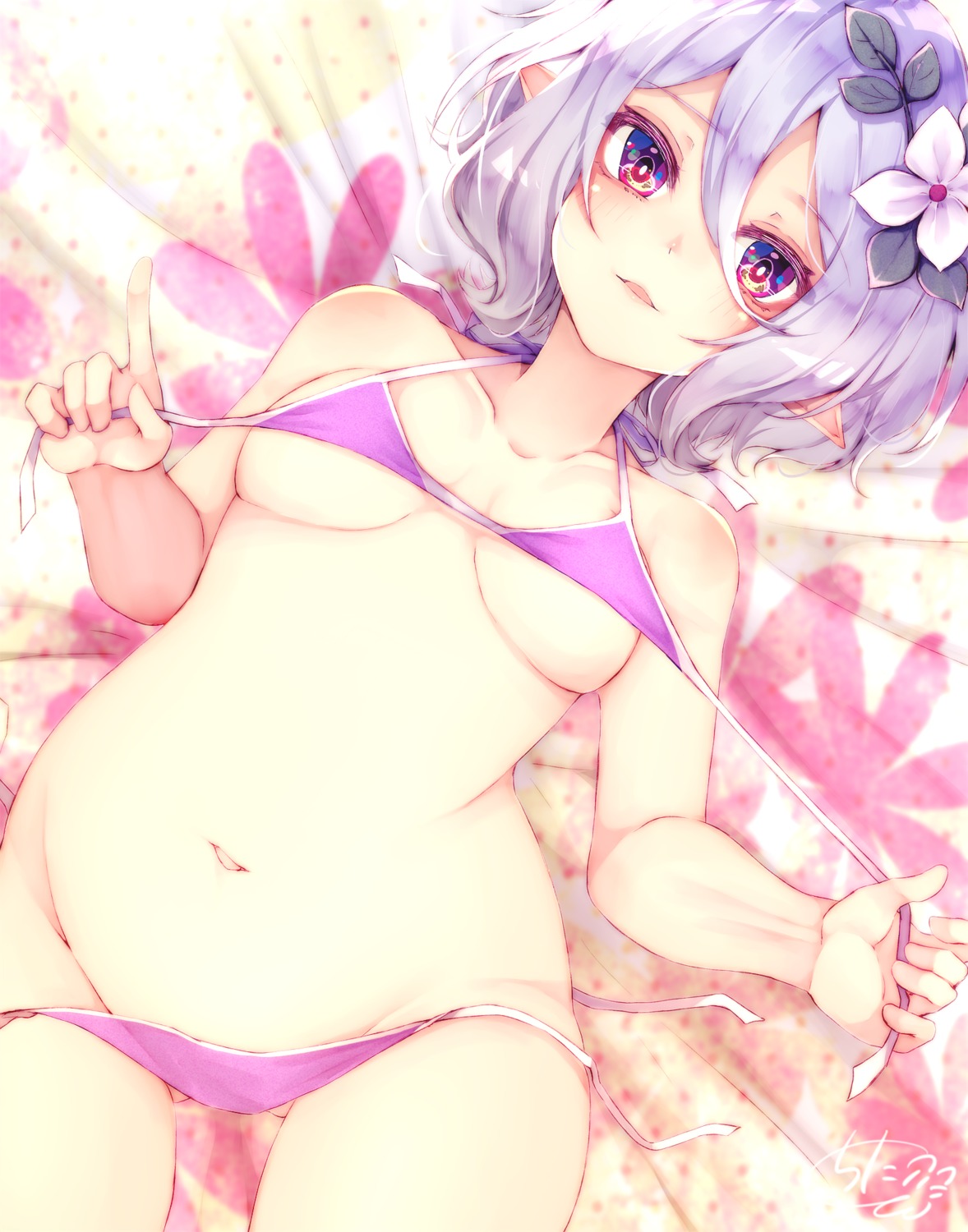 bikini chita_(ketchup) kokkoro panty_pull princess_connect princess_connect!_re:dive swimsuits undressing