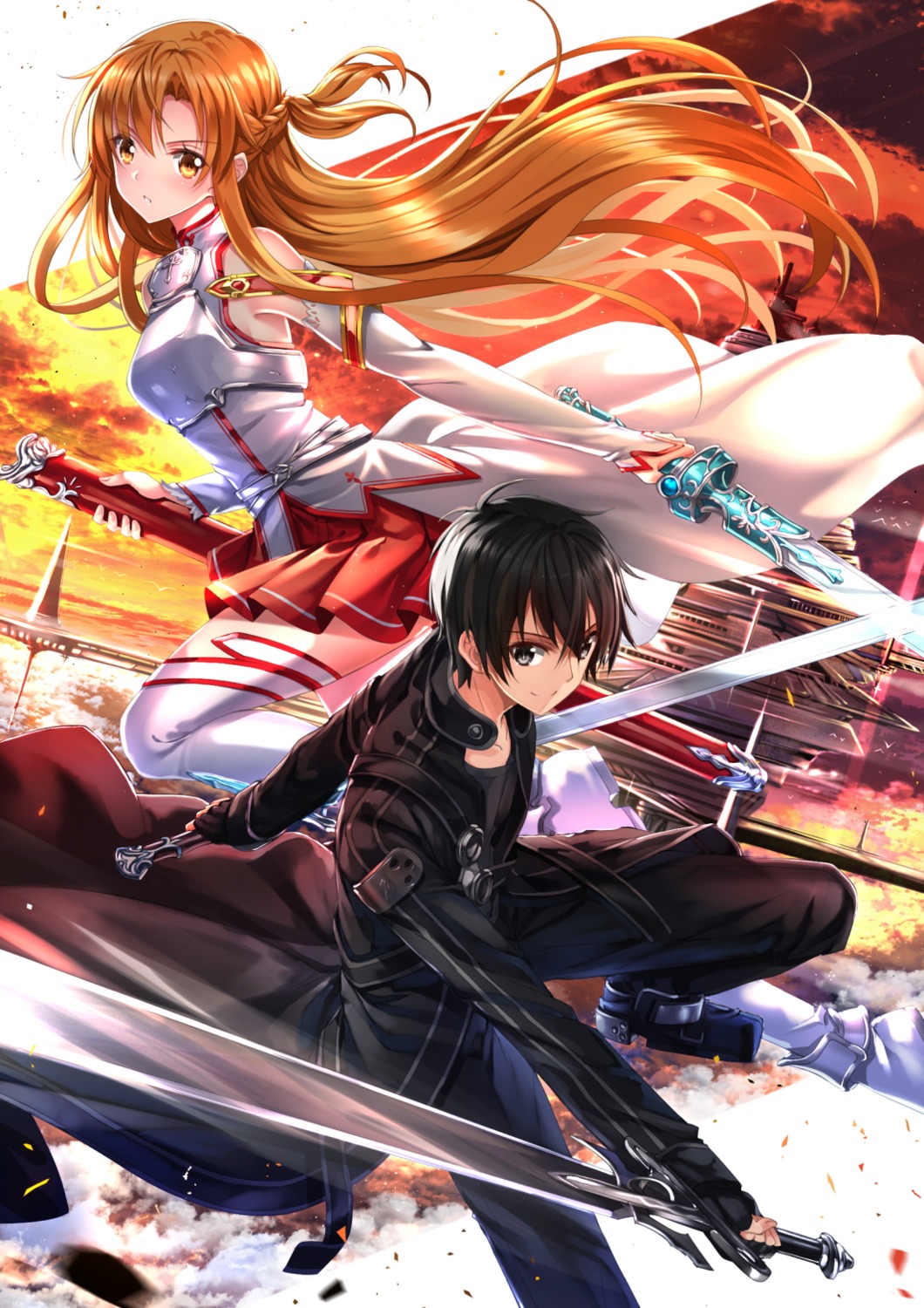 asuna_(sword_art_online) kirito sword sword_art_online swordsouls thighhighs