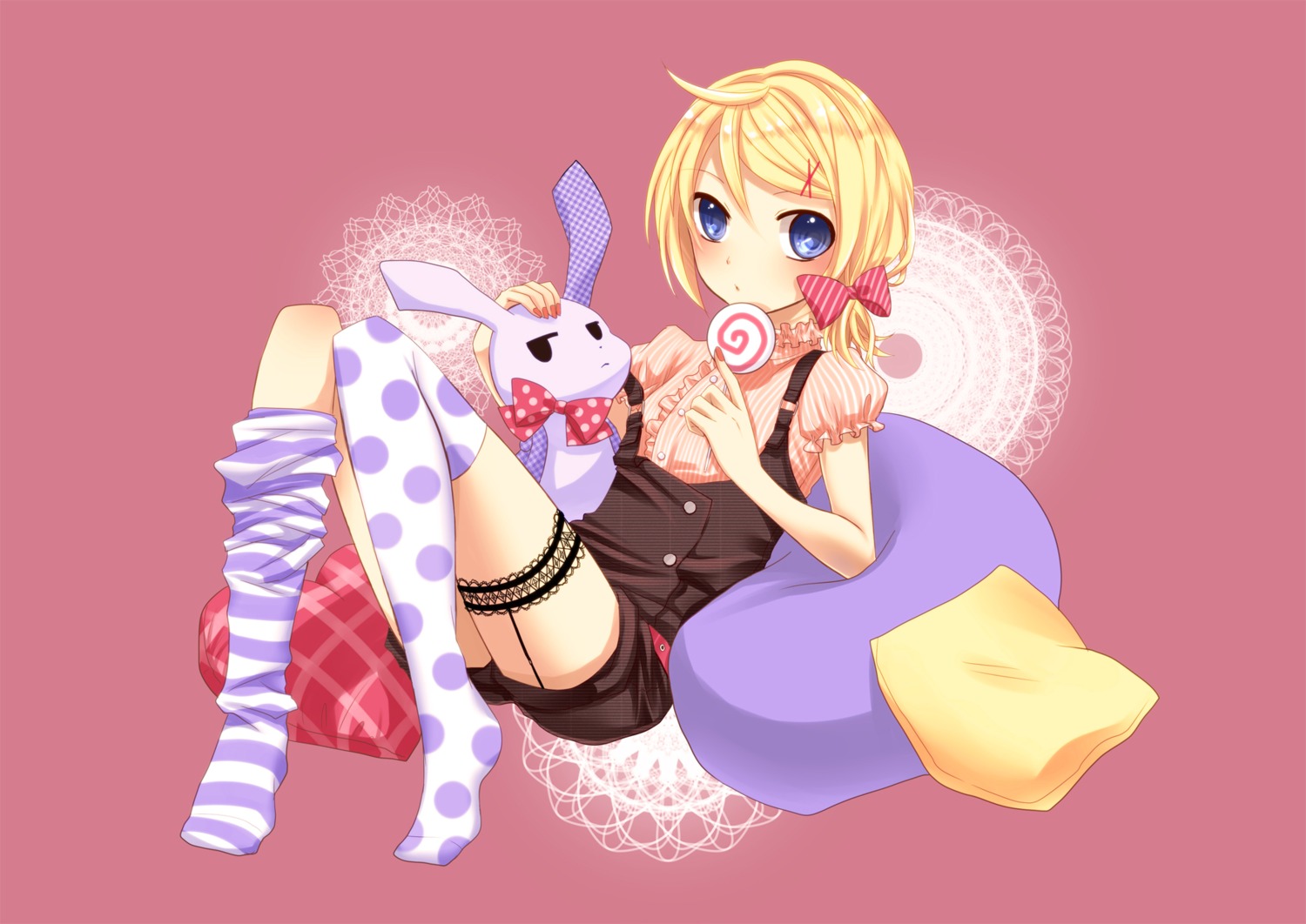 garter kagamine_rin overalls stockings thighhighs vocaloid yayoi