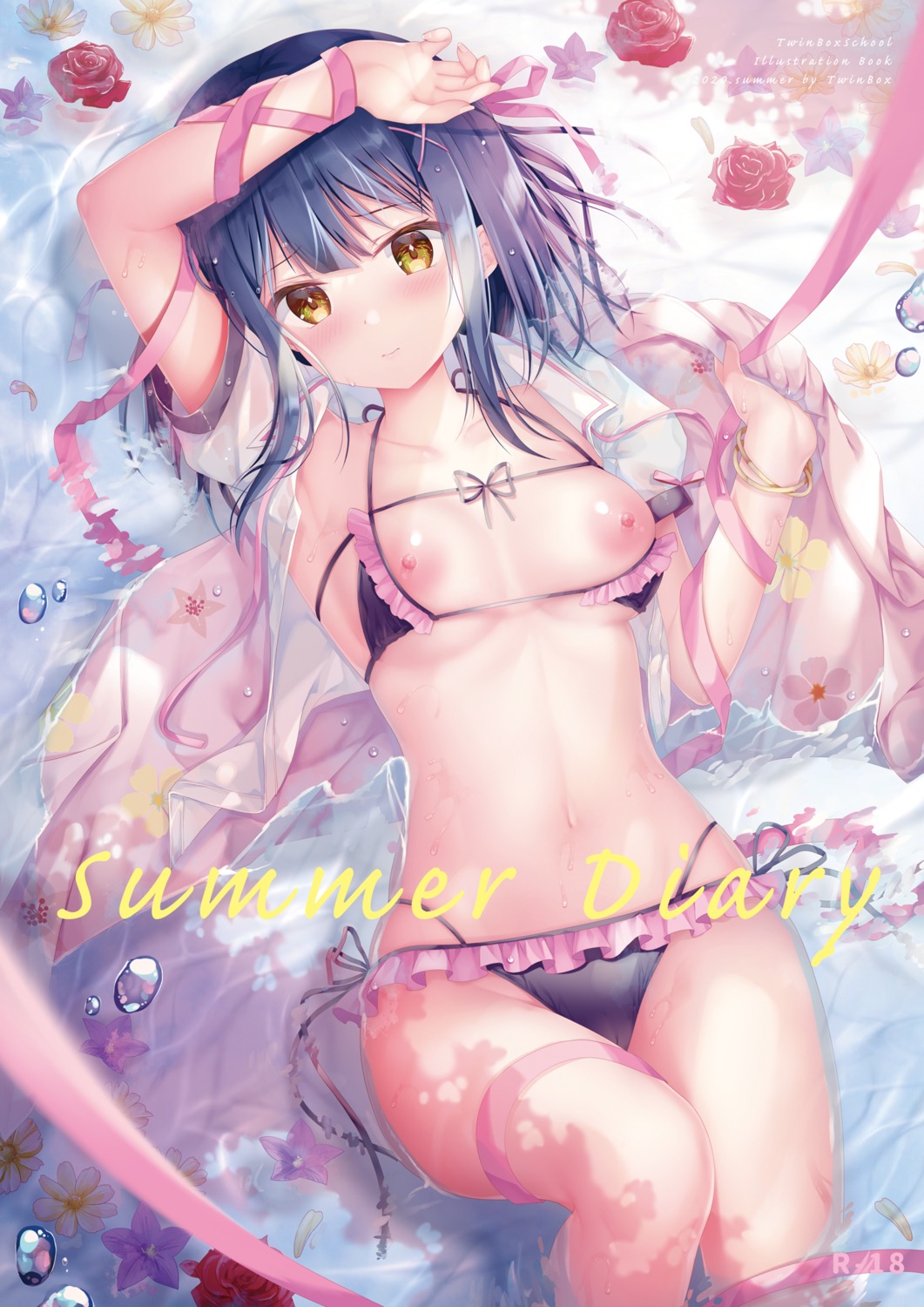 bikini breasts nanami_yuuno nipples open_shirt see_through swimsuits twinbox twinbox_school wet wet_clothes