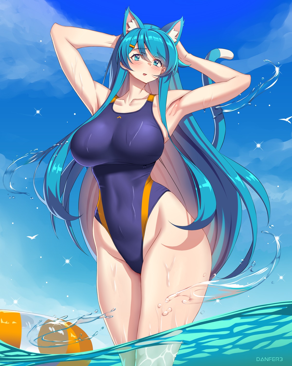 animal_ears danfer3 leena nekomimi swimsuits tail wet