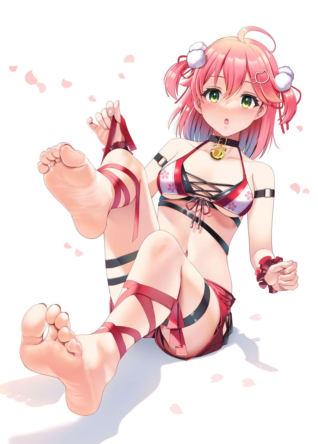 bikini_top casino_(casinoep) digital_version feet garter hololive sakura_miko swimsuits