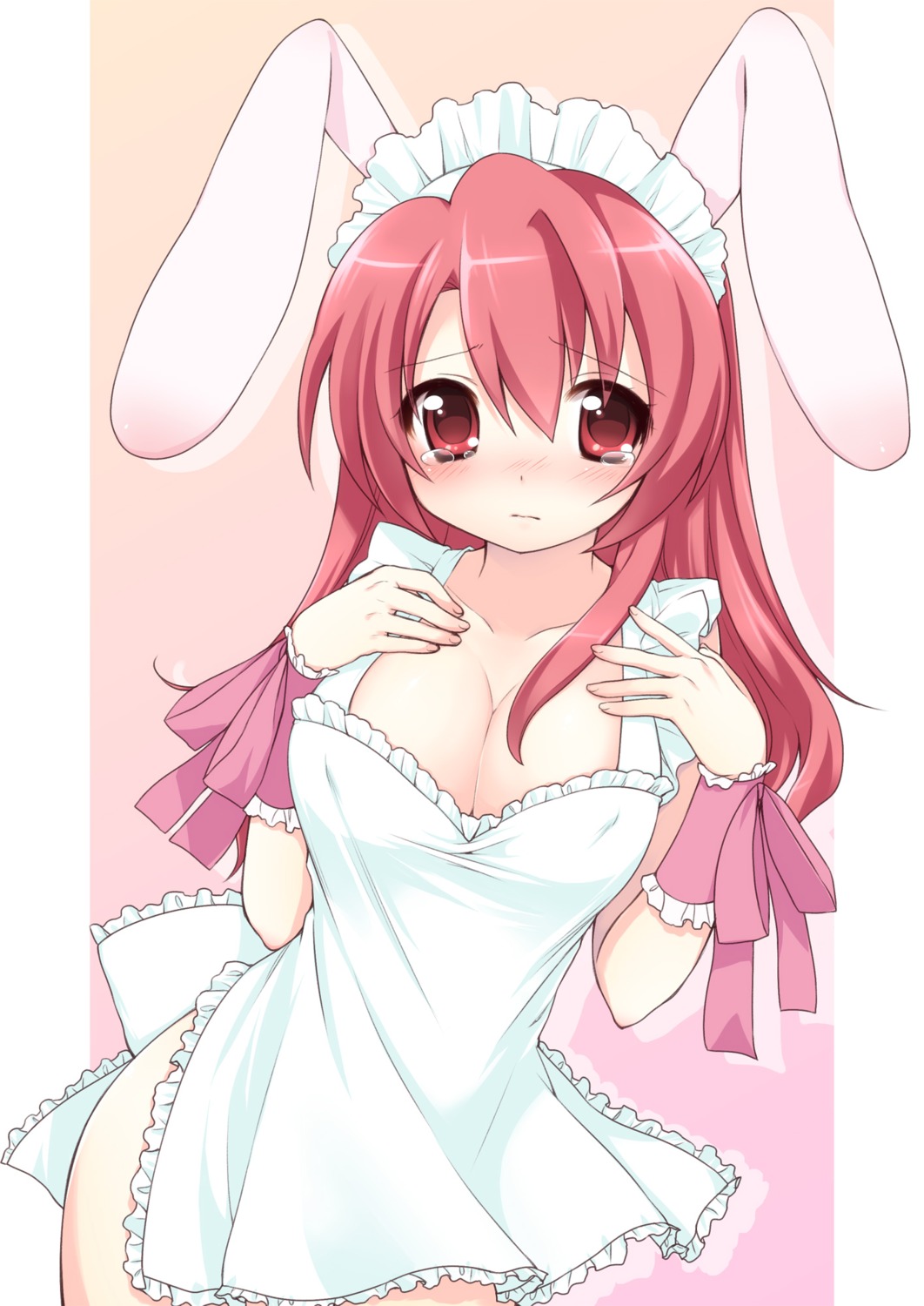 animal_ears bunny_ears cleavage erect_nipples naked_apron usashiro_mani