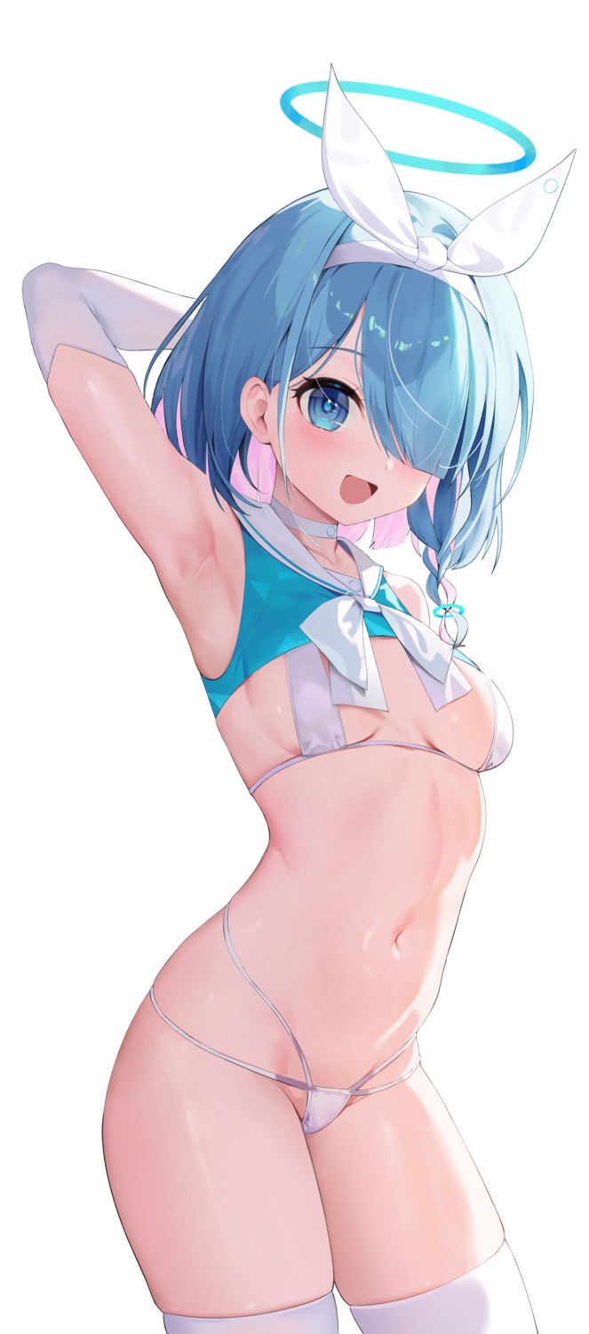 arona_(blue_archive) bikini blue_archive halo loli rable swimsuits thighhighs thong