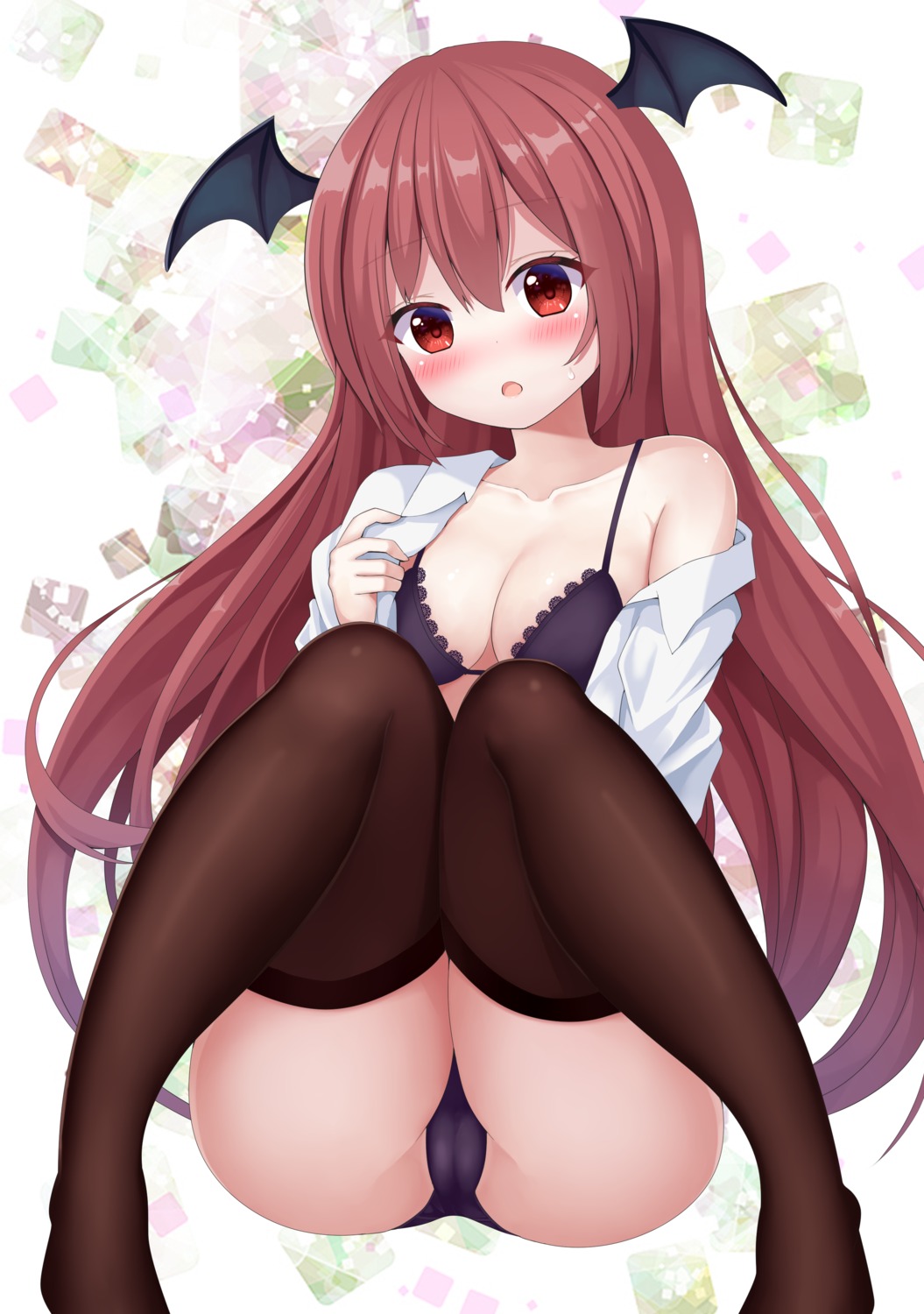 bra cameltoe dress_shirt koakuma open_shirt pantsu suigetsu_(watermoon-910) thighhighs touhou wings