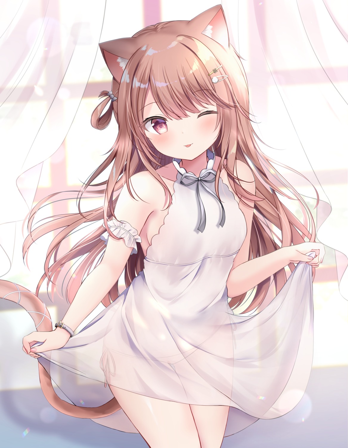 animal_ears dress nekomimi pantsu see_through skirt_lift yuimisu