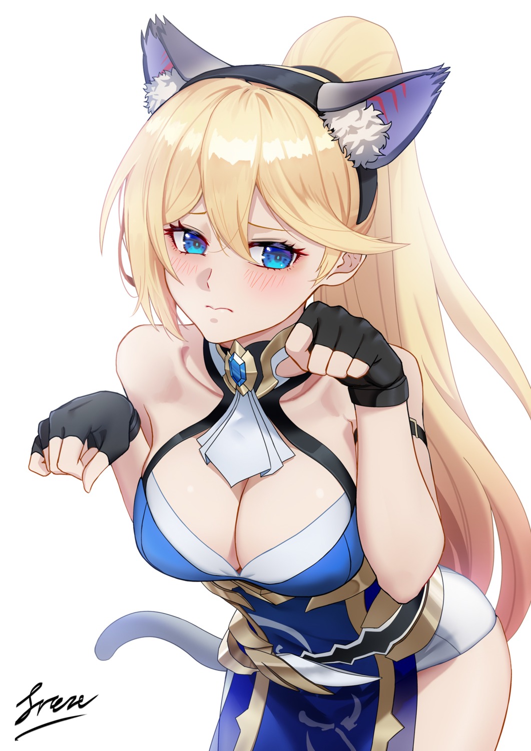 animal_ears benghuai_xueyuan bianka_durandal_ataegina cleavage dress freze honkai_impact nekomimi no_bra tail