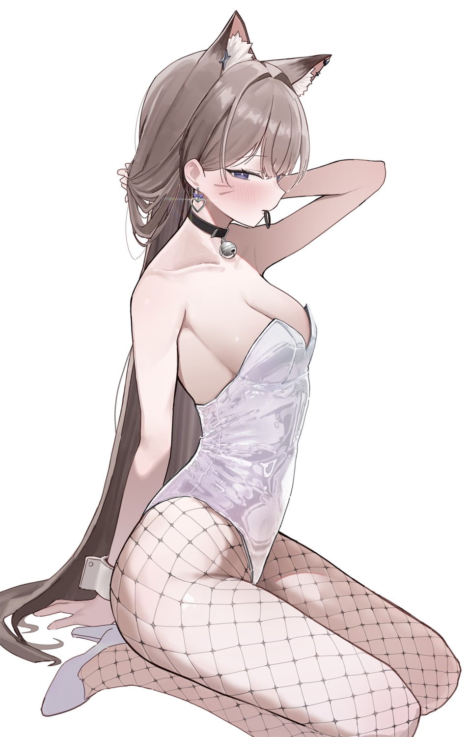 animal_ears fishnets heels indie_virtual_youtuber leotard nekomimi no_bra num_s1x pantyhose