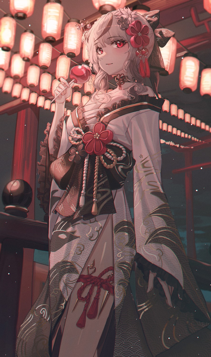 domi_(hongsung0819) garter hololive kimono sakamata_chloe sarashi weapon