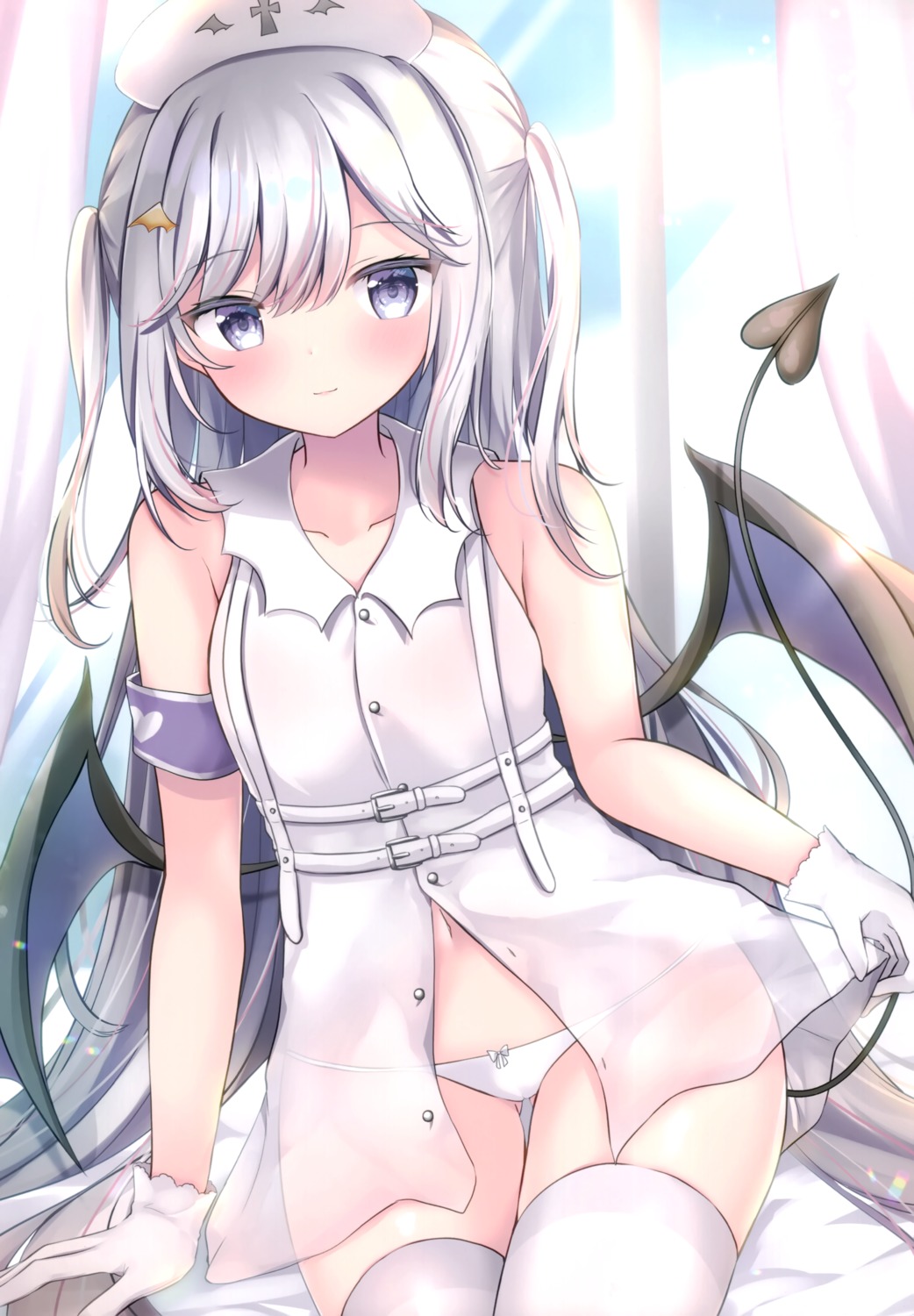 nurse pantsu see_through skirt_lift tail thighhighs wings yuimisu