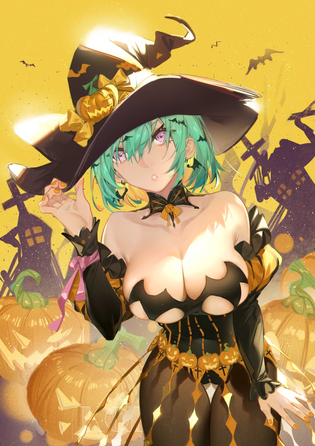 halloween koi_han leotard no_bra pantyhose witch