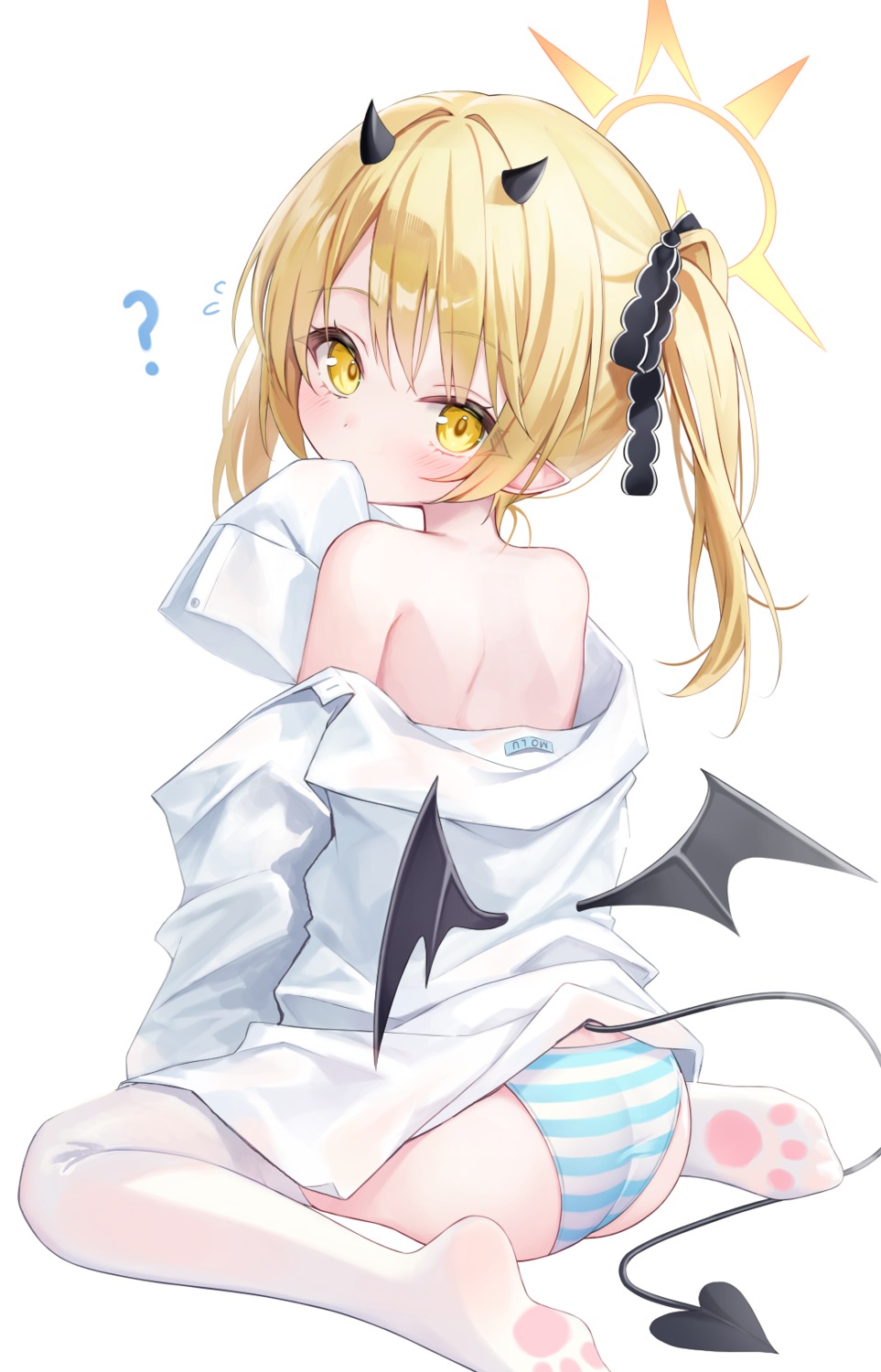 ass blue_archive devil dress_shirt halo horns loli no_bra pantsu pointy_ears rangtori shimapan tail tanga_ibuki thighhighs wings