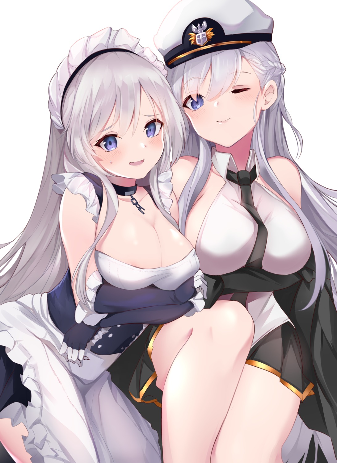 azur_lane belfast_(azur_lane) breast_hold cosplay enterprise_(azur_lane) kananote maid no_bra skirt_lift uniform