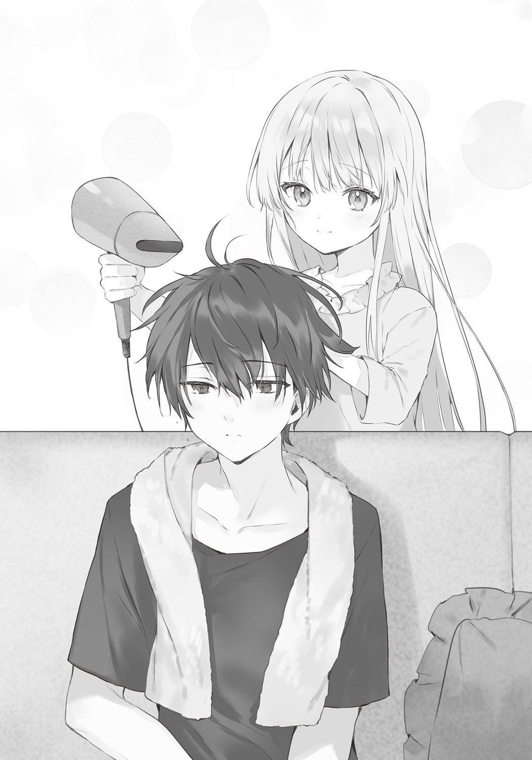 fujimiya_amane hanekoto monochrome otonari_no_tenshi-sama_ni_itsunomanika_dame_ningen_ni_sareteita_ken shiina_mahiru towel