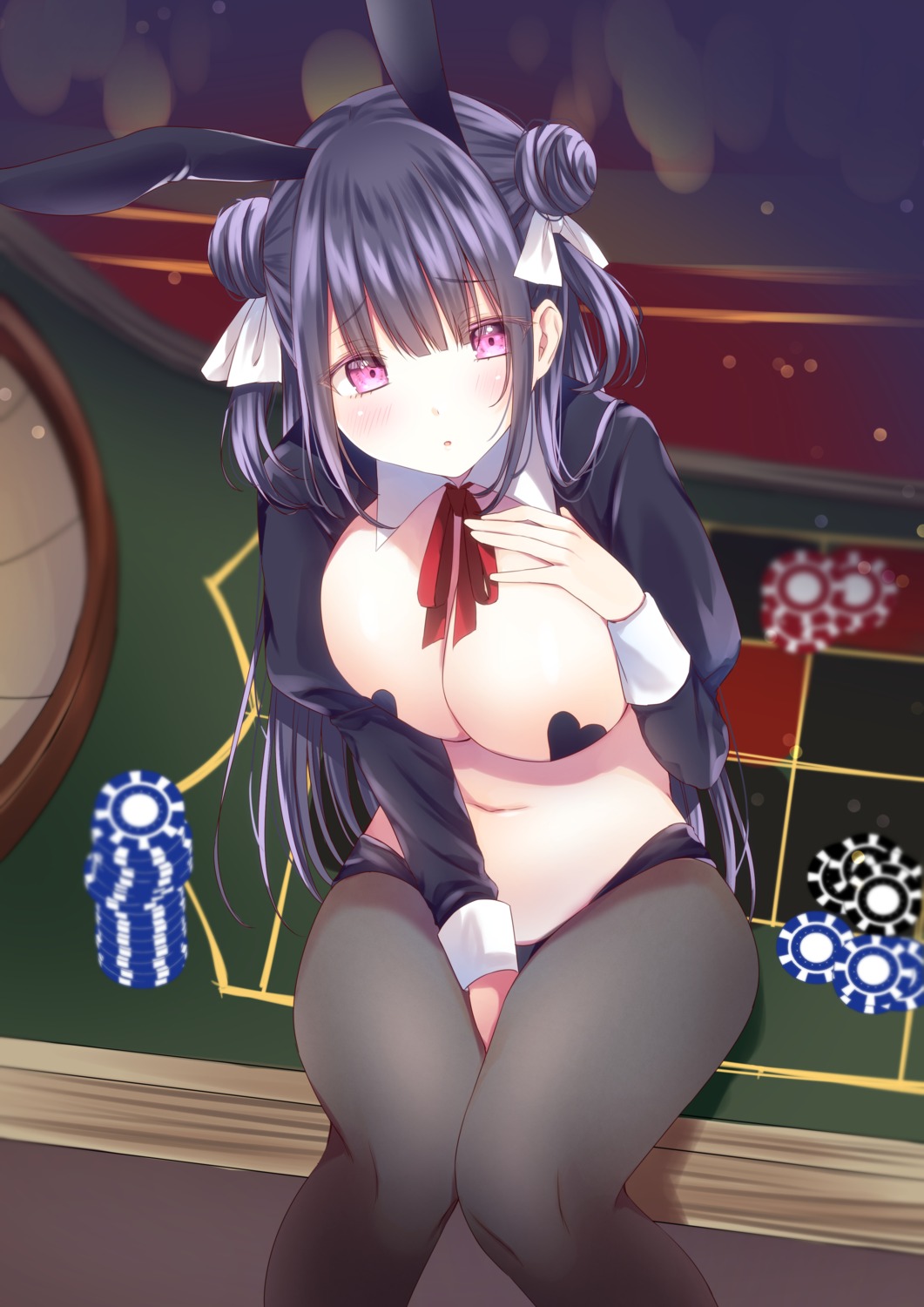 animal_ears breast_hold breasts bunny_ears bunny_girl no_bra pantsu pantyhose pasties shi-ma