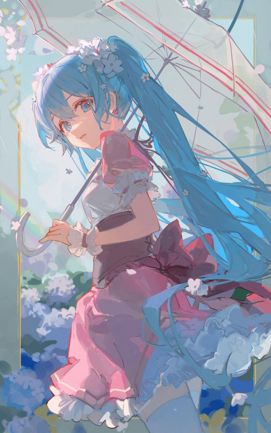 ciloranko dress hatsune_miku thighhighs umbrella vocaloid