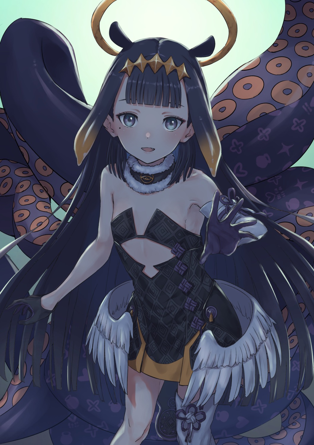 angel dress g9_(jiiku) hololive hololive_english ninomae_ina'nis no_bra tentacles thighhighs wings