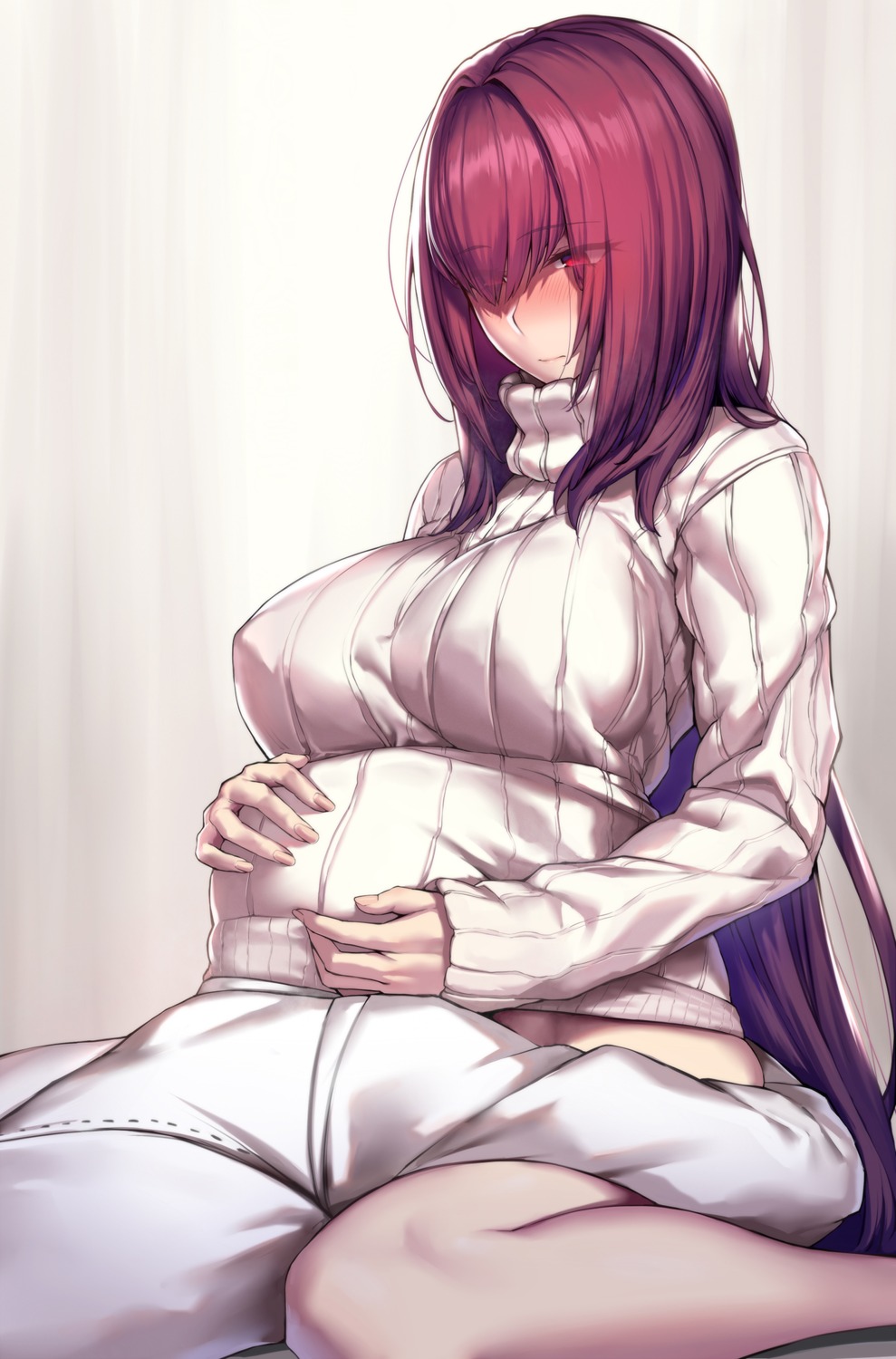 bottomless erect_nipples fate/grand_order lun7732 scathach_(fate/grand_order) sweater