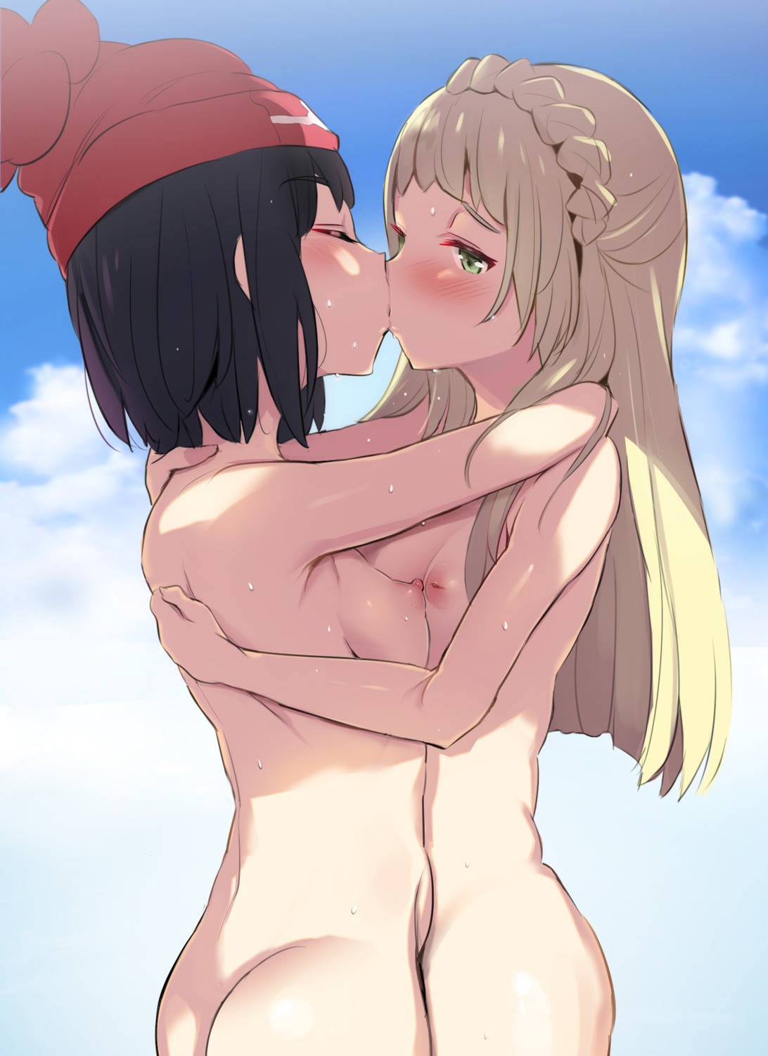 ass lillie_(pokemon) loli mizuki_(pokemon) naked nipples noripachi pokemon pokemon_sm pokemon_usum symmetrical_docking yuri