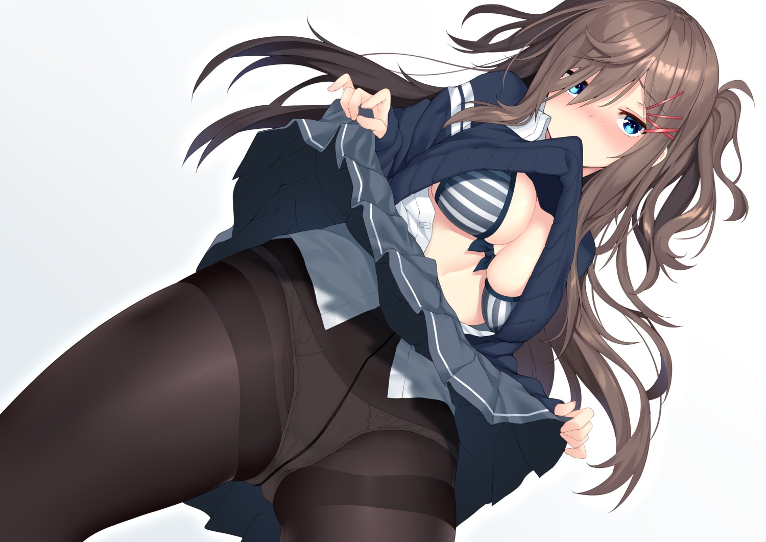 bra nebusoku pantsu pantyhose seifuku shirt_lift skirt_lift sweater