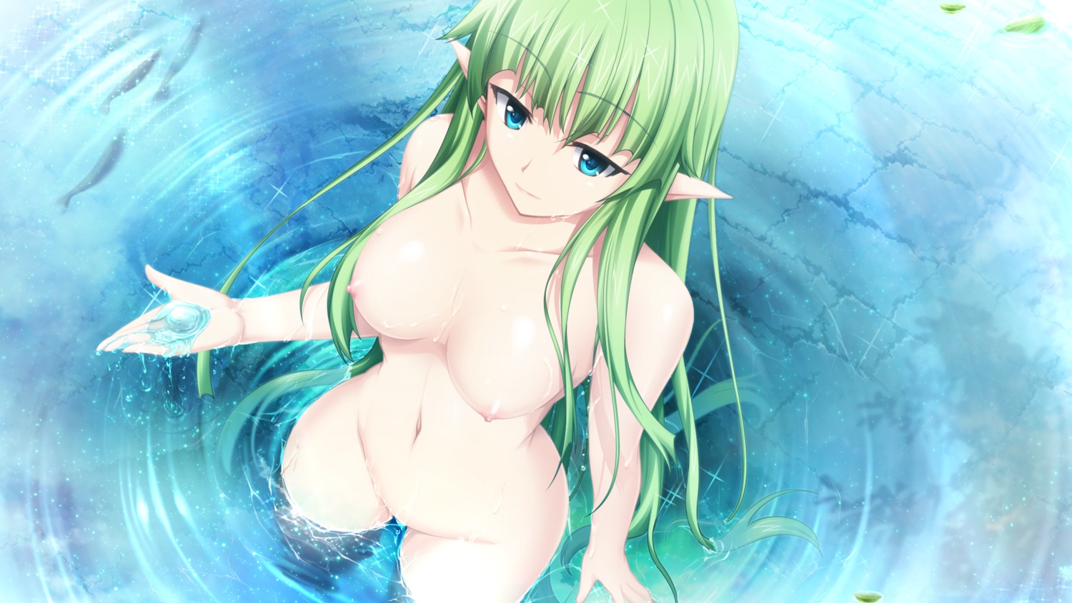elf eushully game_cg hatozuki_tsumiki madou_koukaku naked nipples pointy_ears wet