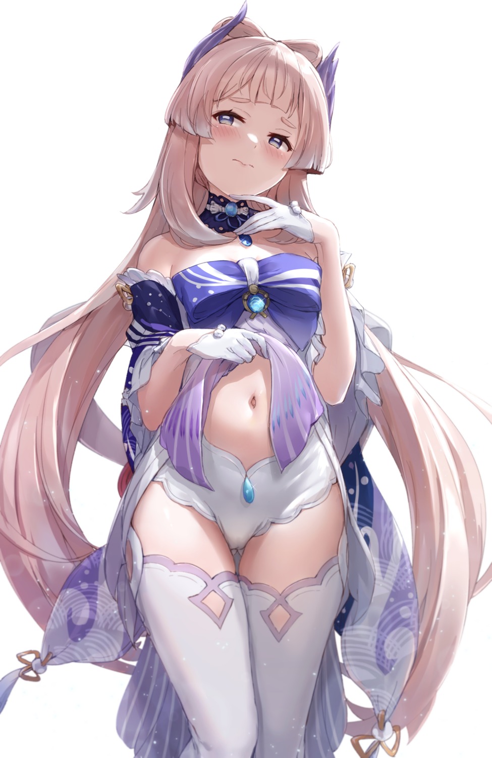 akita_hika artist_revision cameltoe genshin_impact no_bra sangonomiya_kokomi thighhighs