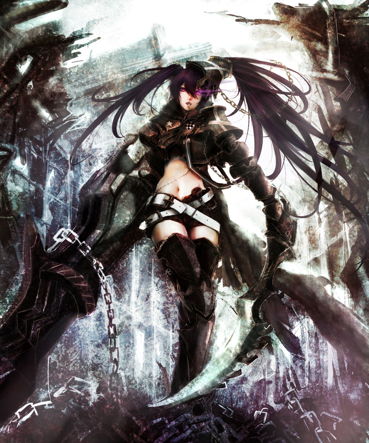 black_rock_shooter black_rock_shooter_(character) insane_black_rock_shooter takakyo thighhighs vocaloid