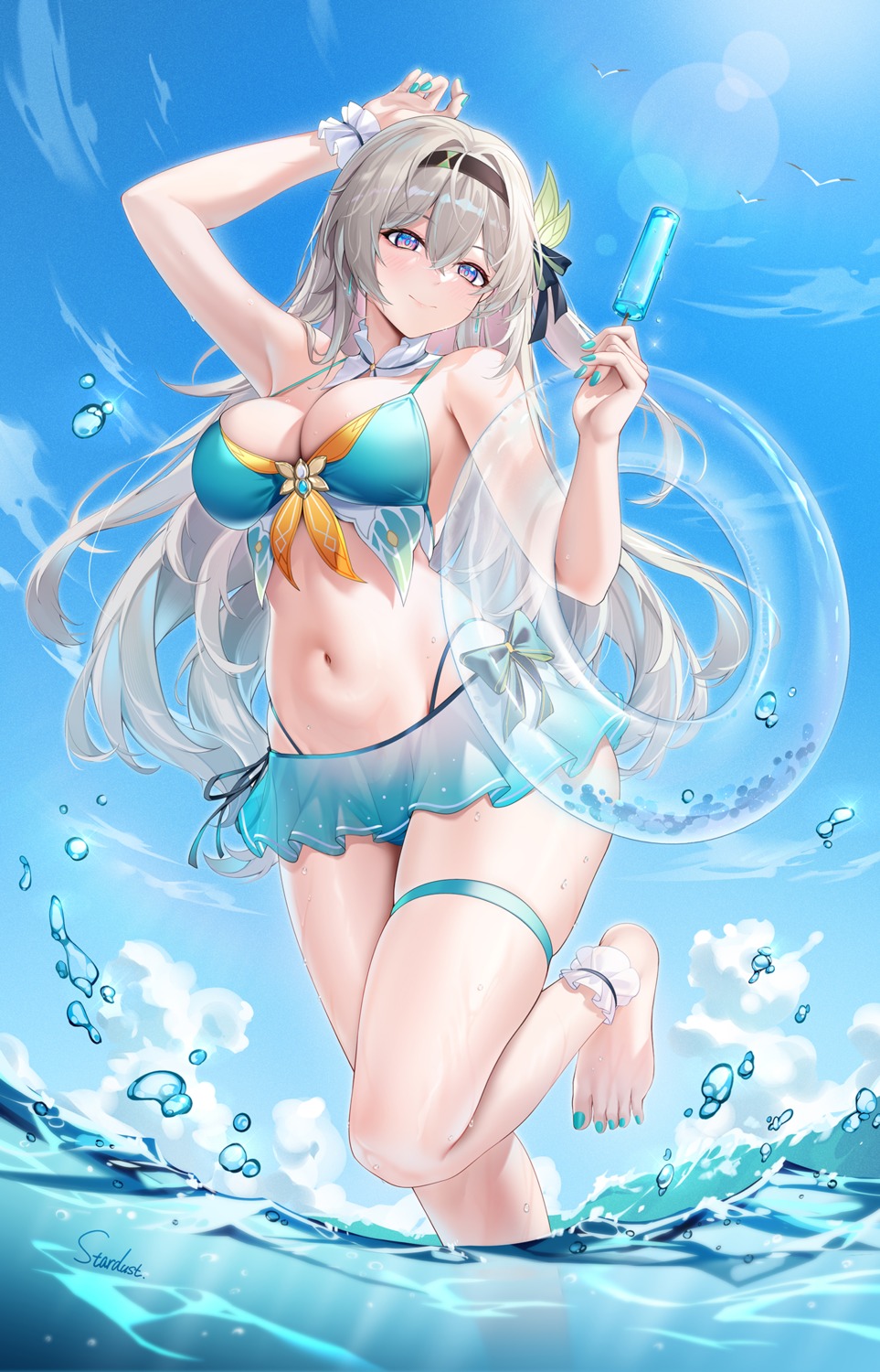 bikini firefly garter honkai:_star_rail see_through stardust_(chen'ai_weiding) swimsuits wet