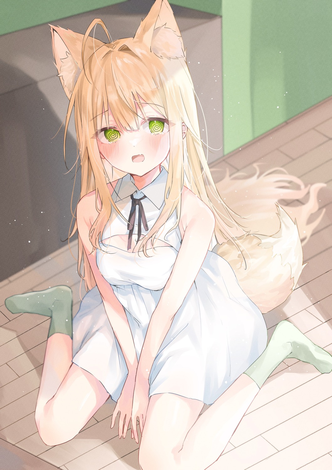 animal_ears dress kitsune riri_(ri0177) tail