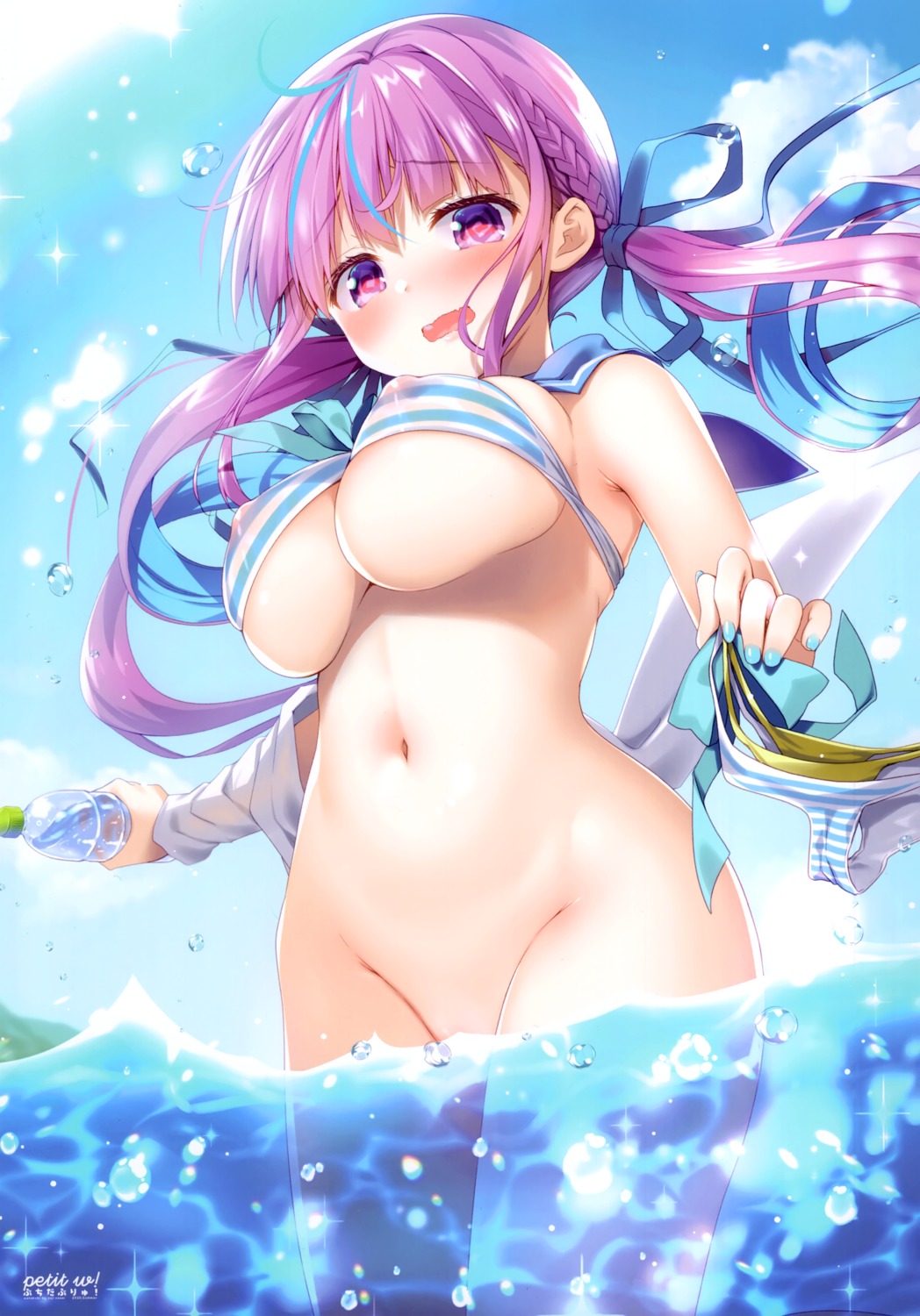 areola bikini_top erect_nipples hololive minato_aqua sasai_saji see_through swimsuits wardrobe_malfunction watakubi wet