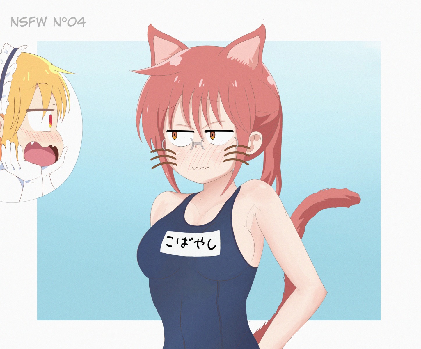 animal_ears jouly kobayashi-san_chi_no_maid_dragon kobayashi_(kobayashi-san_chi_no_maid_dragon) megane nekomimi school_swimsuit swimsuits tail tooru_(kobayashi-san_chi_no_maid_dragon)