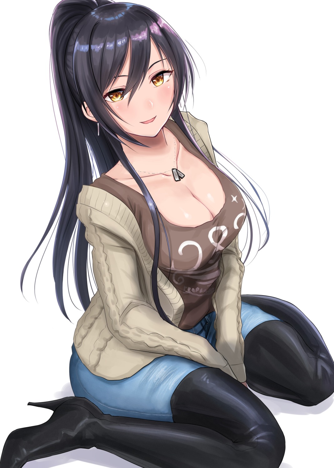 cleavage heels shirase_sakuya shogun_(a96040021) sweater the_idolm@ster the_idolm@ster_shiny_colors