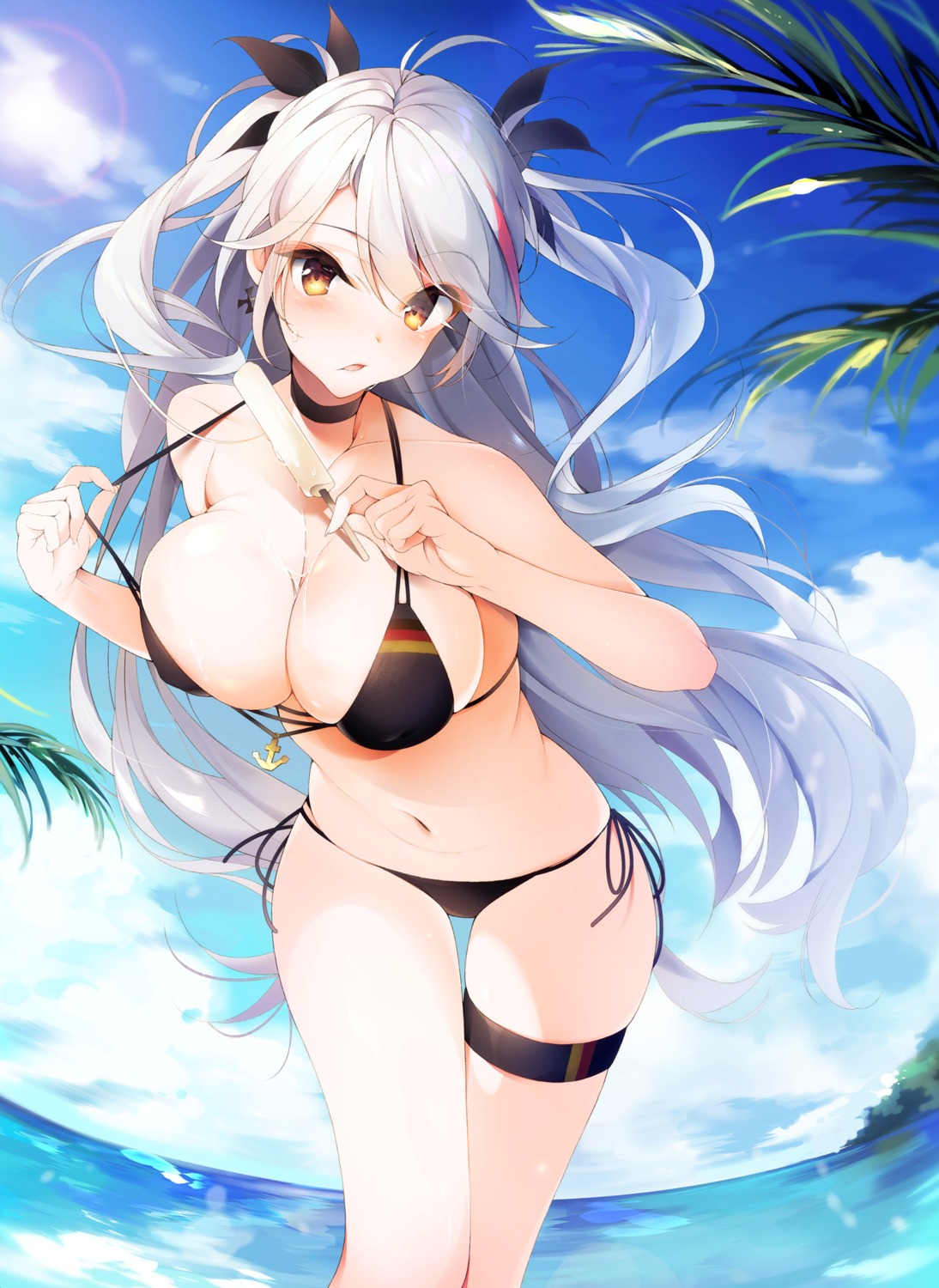 azur_lane bikini cream garter prinz_eugen_(azur_lane) sushimekabu swimsuits