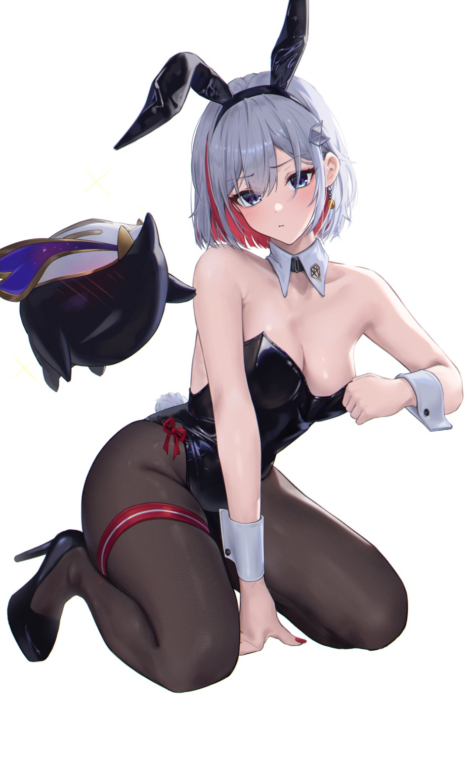 animal_ears bakemonsou bunny_ears bunny_girl garter heels honkai:_star_rail no_bra pantyhose tail topaz undressing