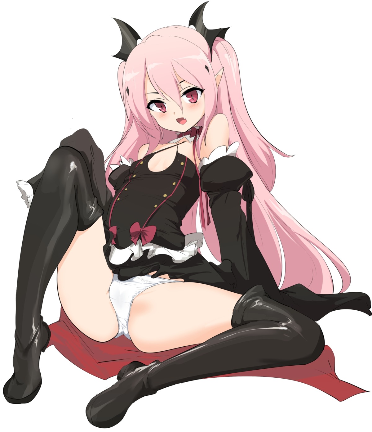 cameltoe krul_tepes loli momio no_bra owari_no_seraph pantsu pointy_ears skirt_lift thighhighs