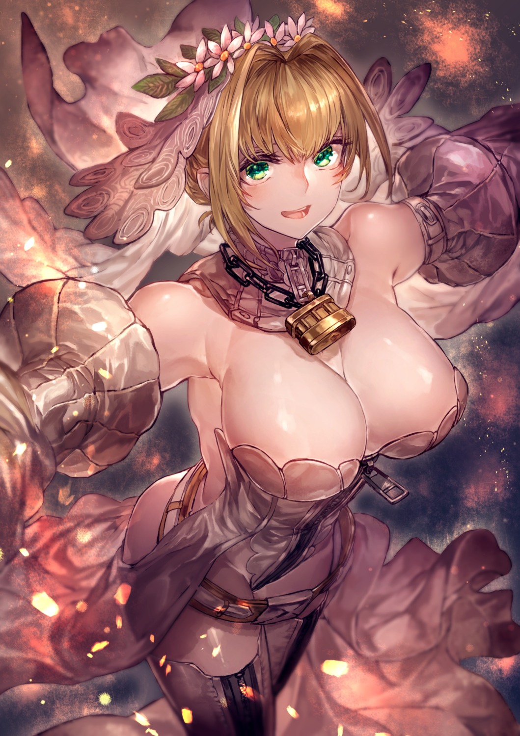 cleavage fate/extra fate/extra_ccc fate/grand_order fate/stay_night saber_bride saber_extra signo_aaa thighhighs