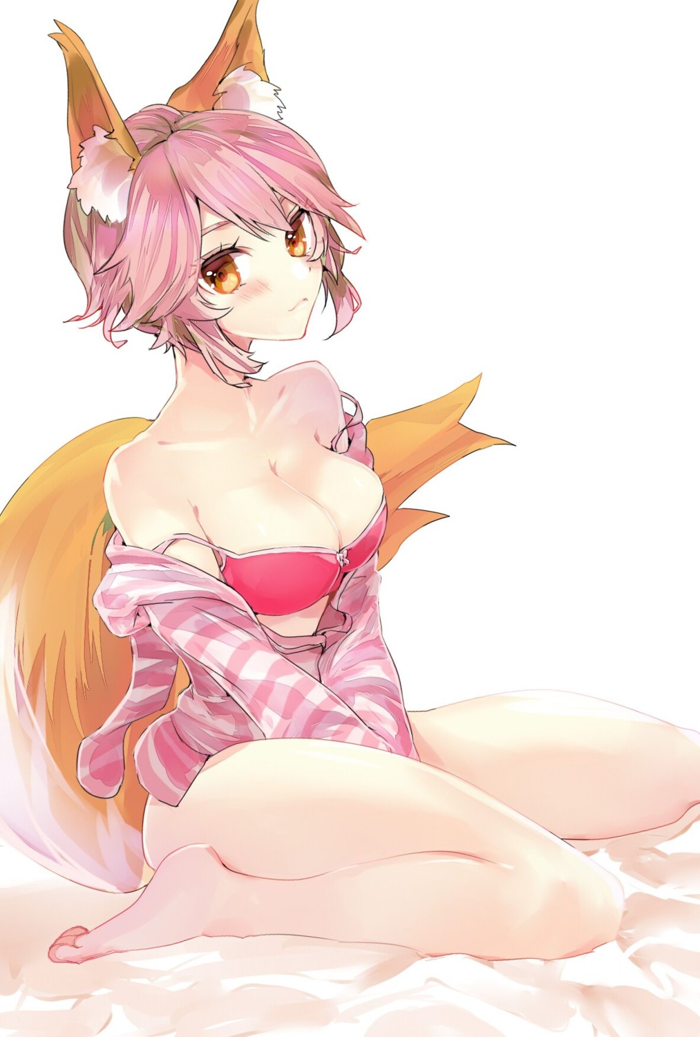 animal_ears bra cleavage fate/grand_order feet open_shirt tail tamamo_no_mae tomozero