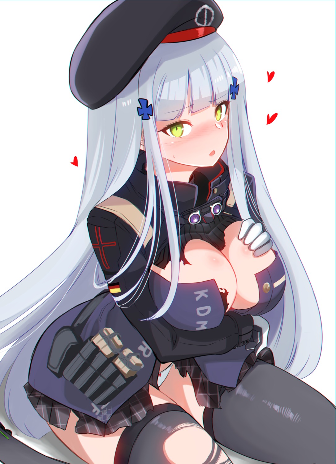 10eki_(tenchou) breast_hold girls_frontline hk416_(girls_frontline) no_bra open_shirt pantsu thighhighs torn_clothes