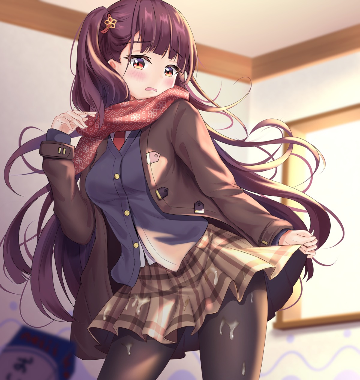 cream girls_frontline icewine pantyhose seifuku skirt_lift sweater wa2000_(girls_frontline)