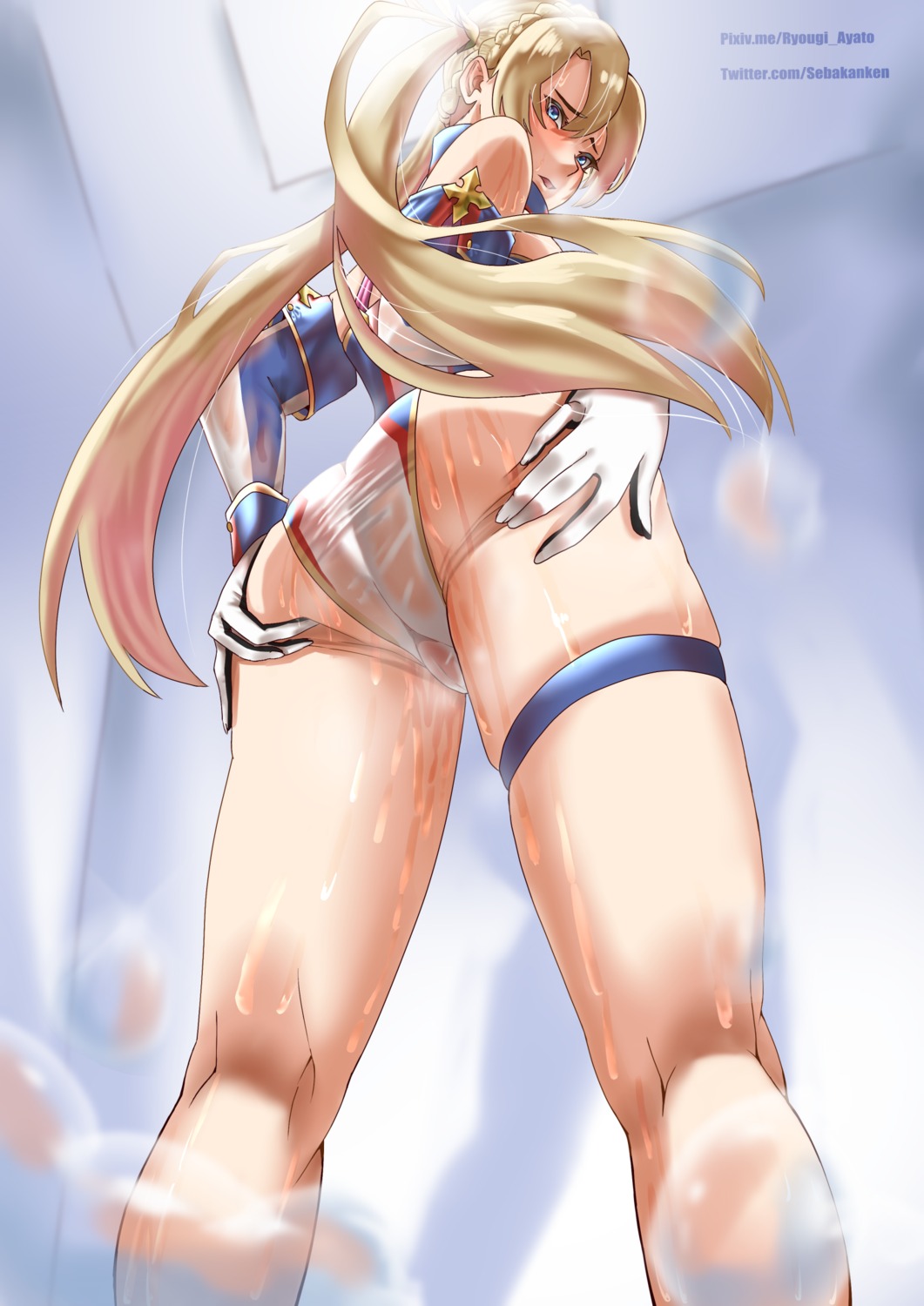 ass bradamante_(fate) fate/grand_order garter leotard sebakanken see_through wet wet_clothes