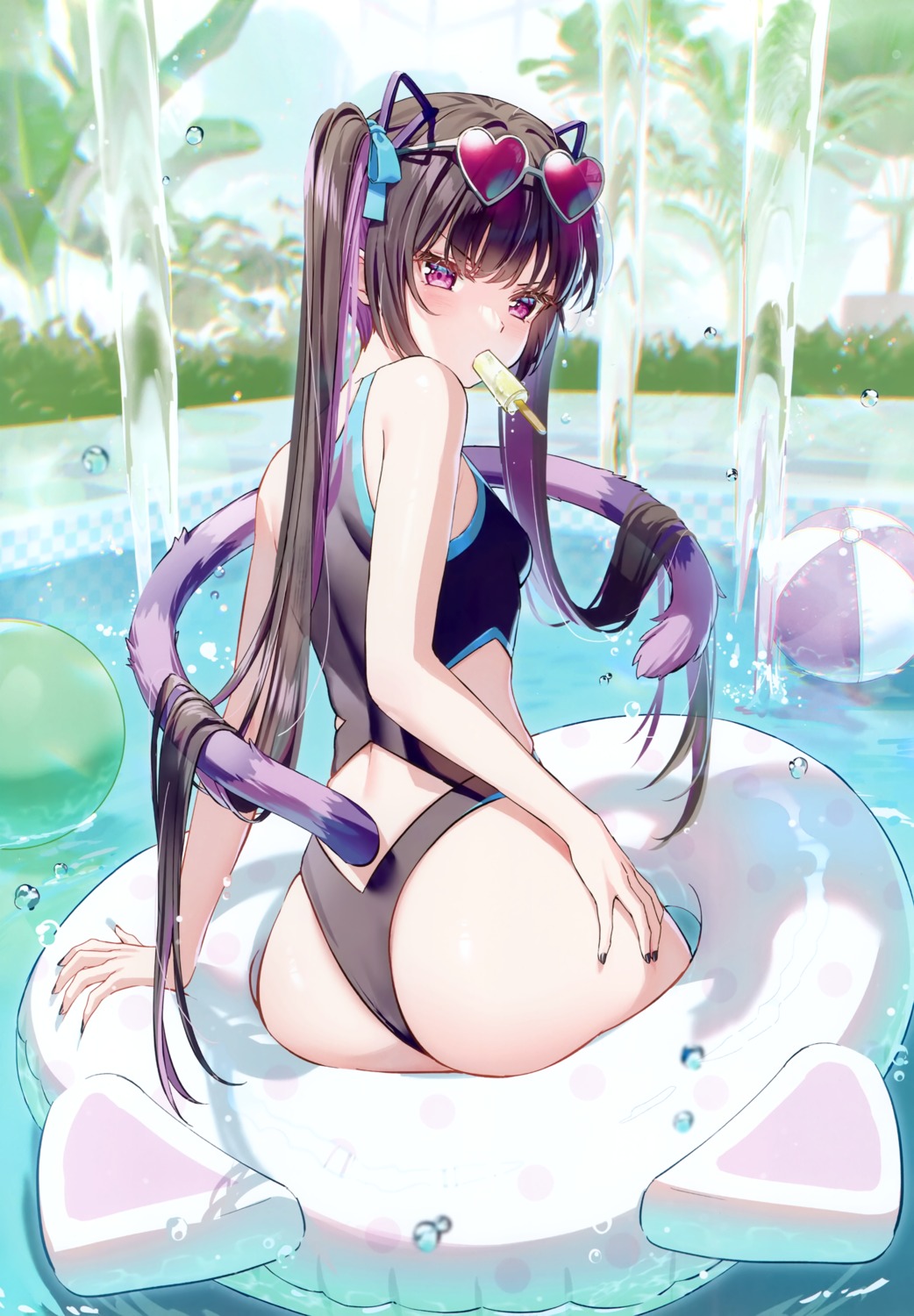 animal_ears ass megane nekomimi rosuuri rosuuri_(circle) swimsuits tail