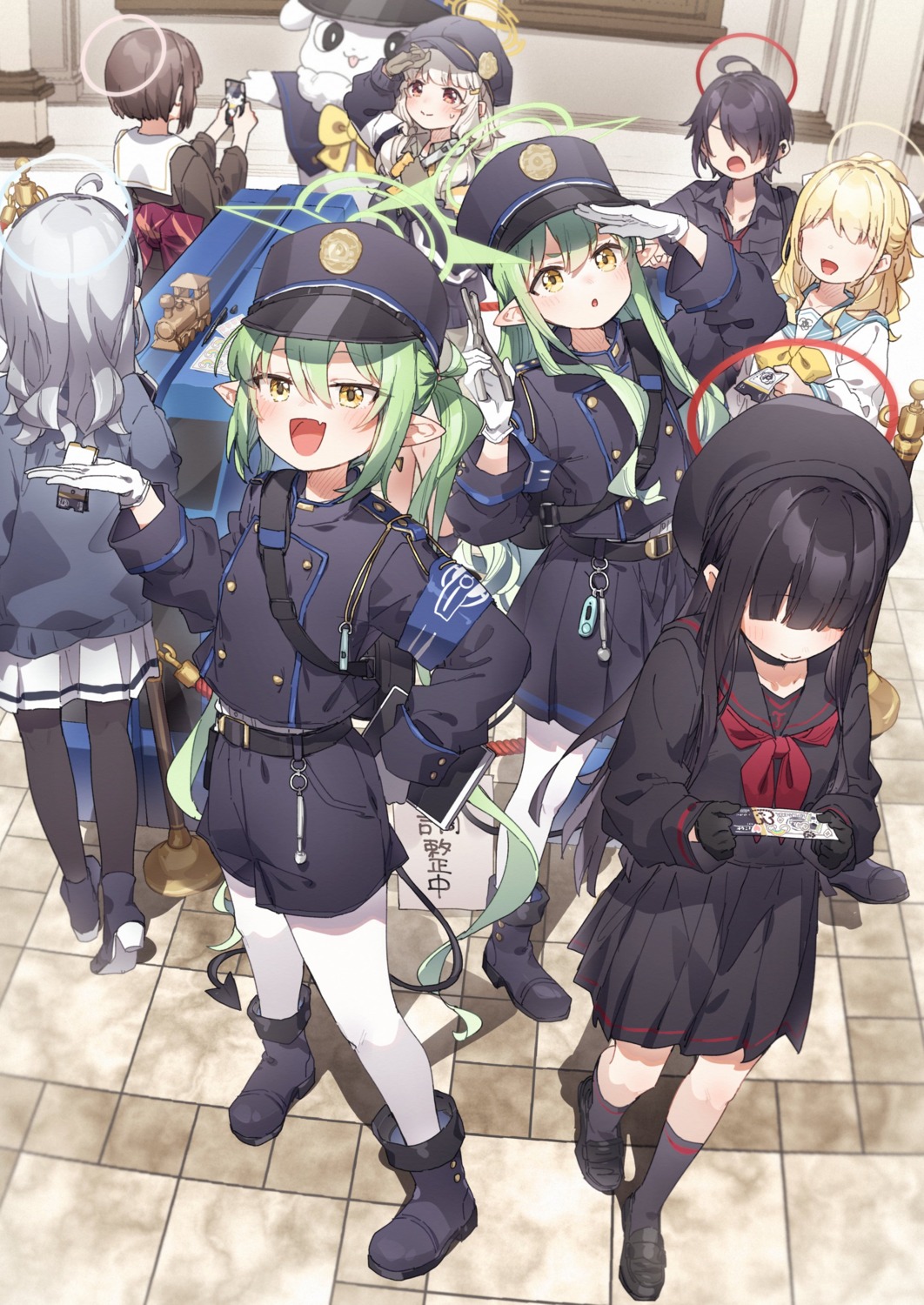 blue_archive halo justice_realization_committee_member kusaka_shi millennium_science_school_student pantyhose pointy_ears seifuku tachibana_hikari tachibana_nozomi tail trinity_student uniform utsumi_aoba