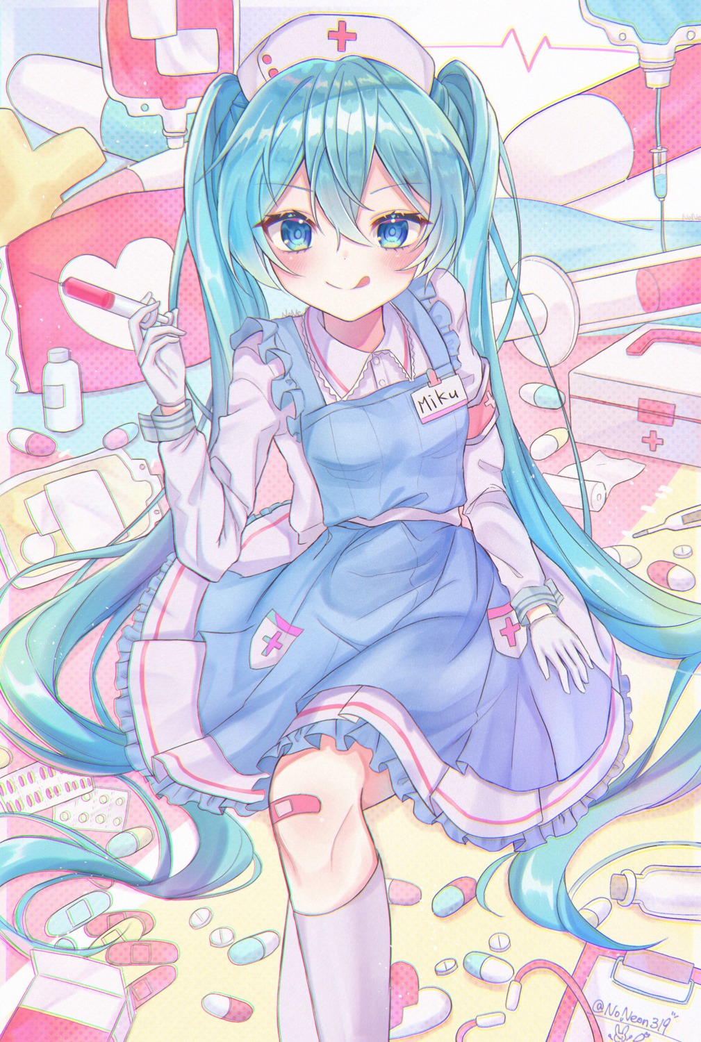 bandaid hatsune_miku noneon319 nurse skirt_lift vocaloid