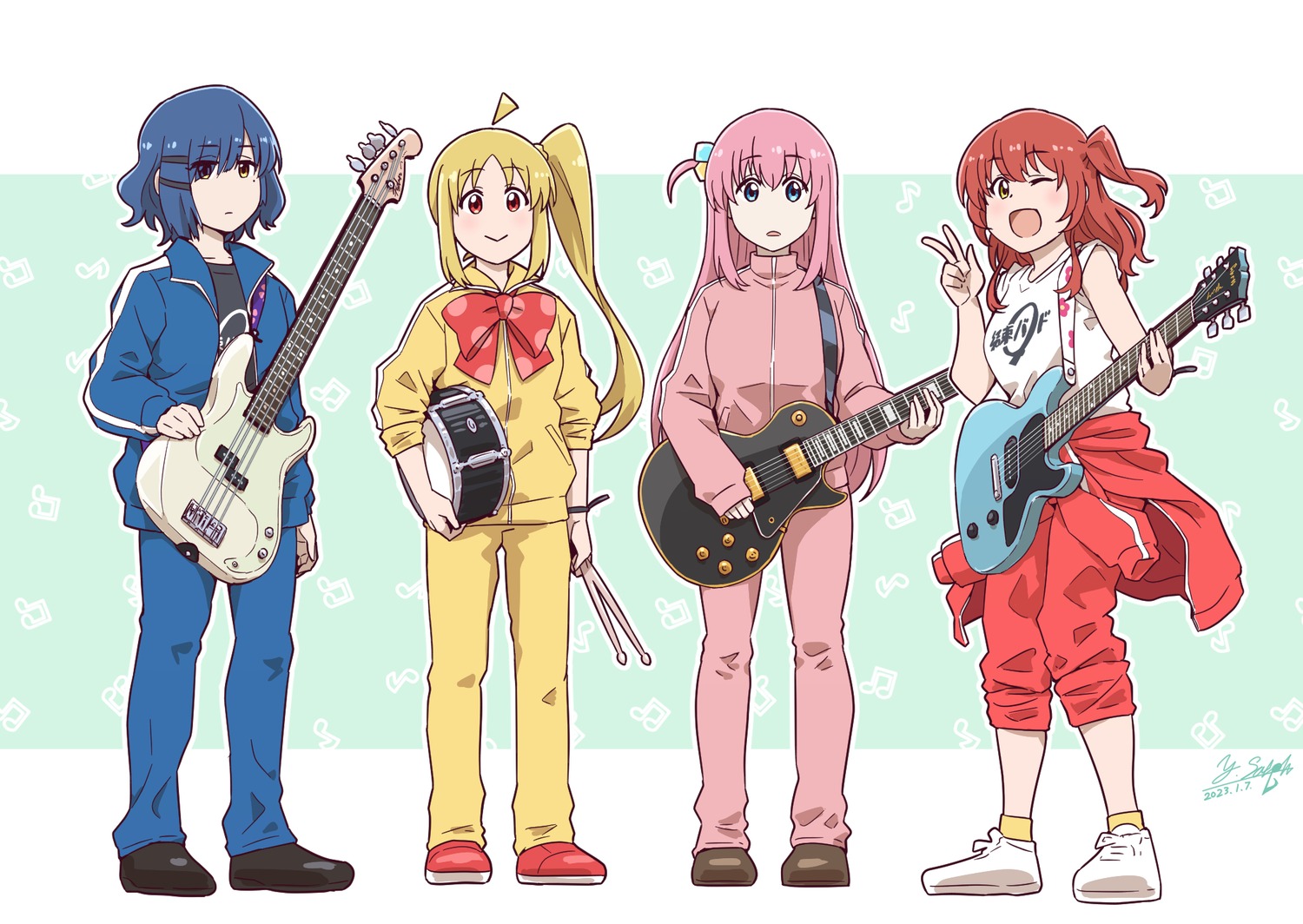 bocchi_the_rock! gotou_hitori guitar gym_uniform ijichi_nijika kita_ikuyo tagme yamada_ryou