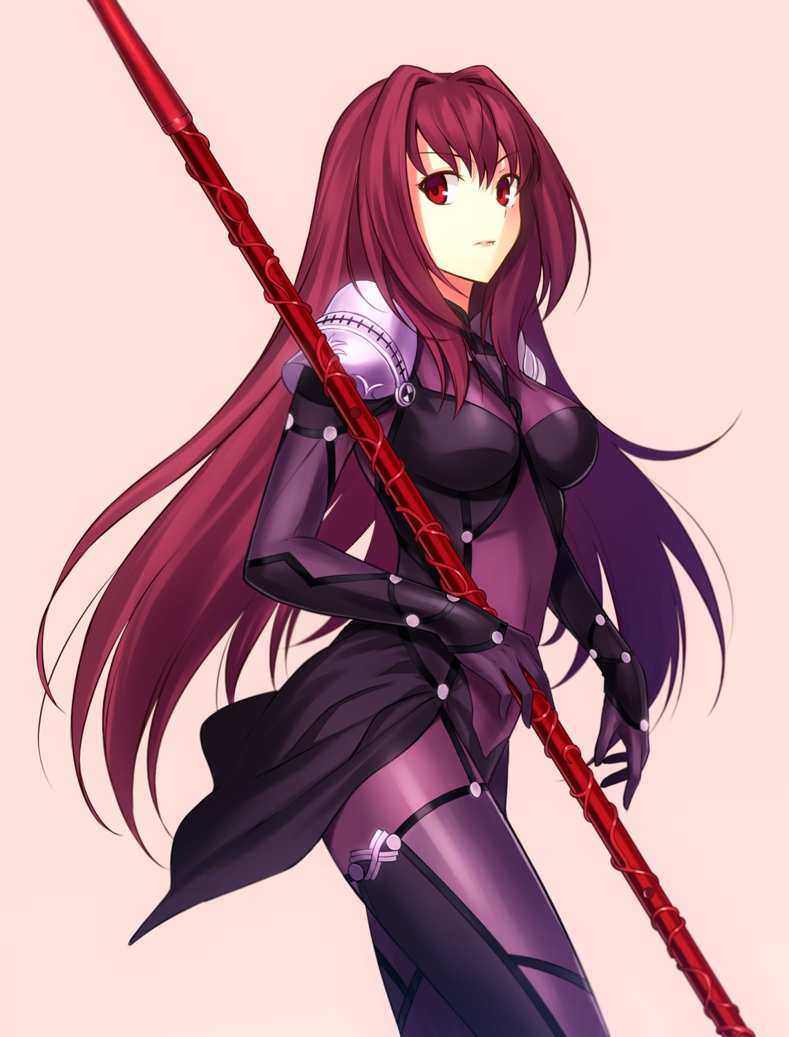 bodysuit fate/grand_order fate/stay_night fuyuki_(neigedhiver) scathach_(fate/grand_order) stockings thighhighs weapon