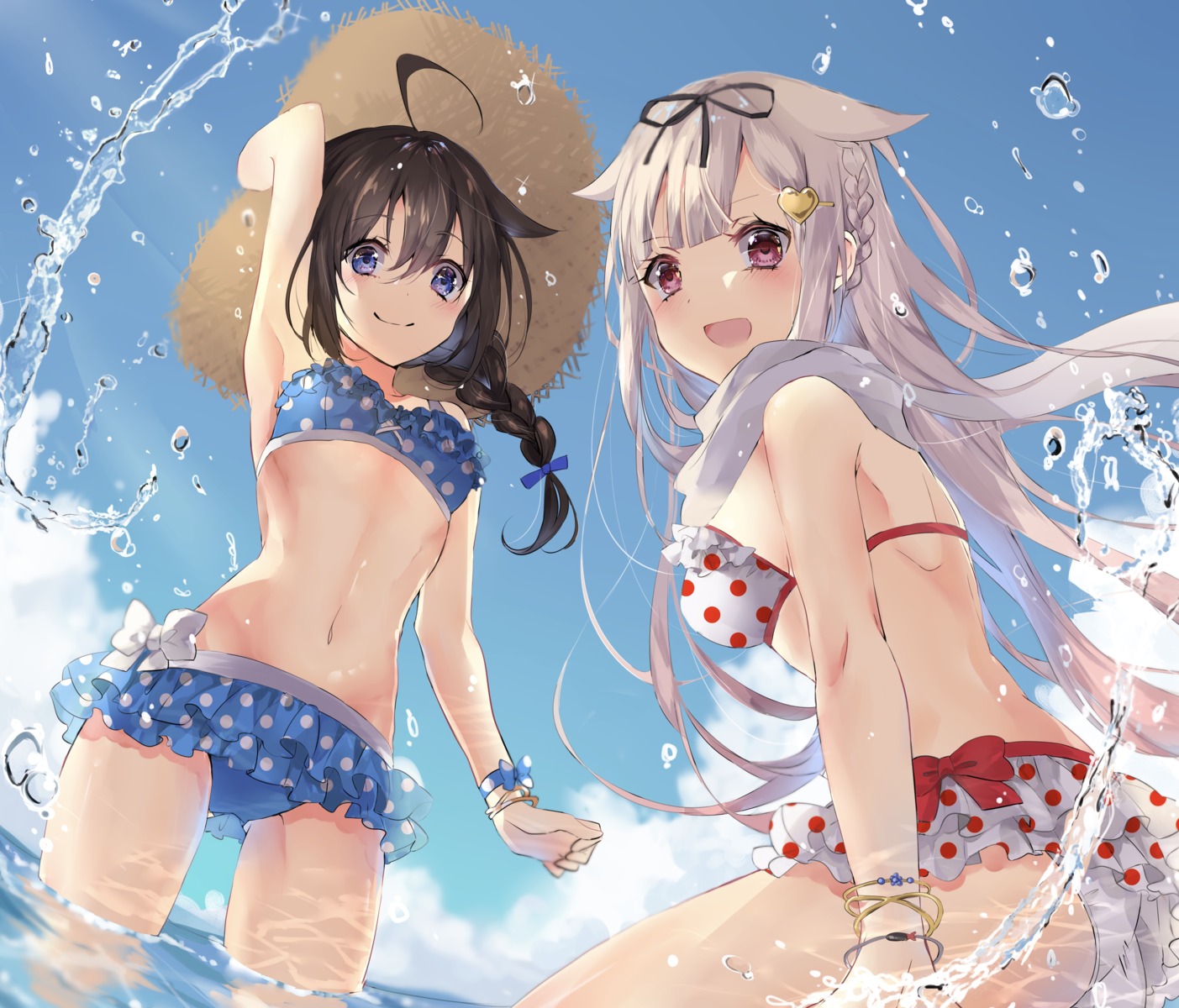 bikini kantai_collection kona_(mmmkona) shigure_(kancolle) swimsuits wet yuudachi_(kancolle)