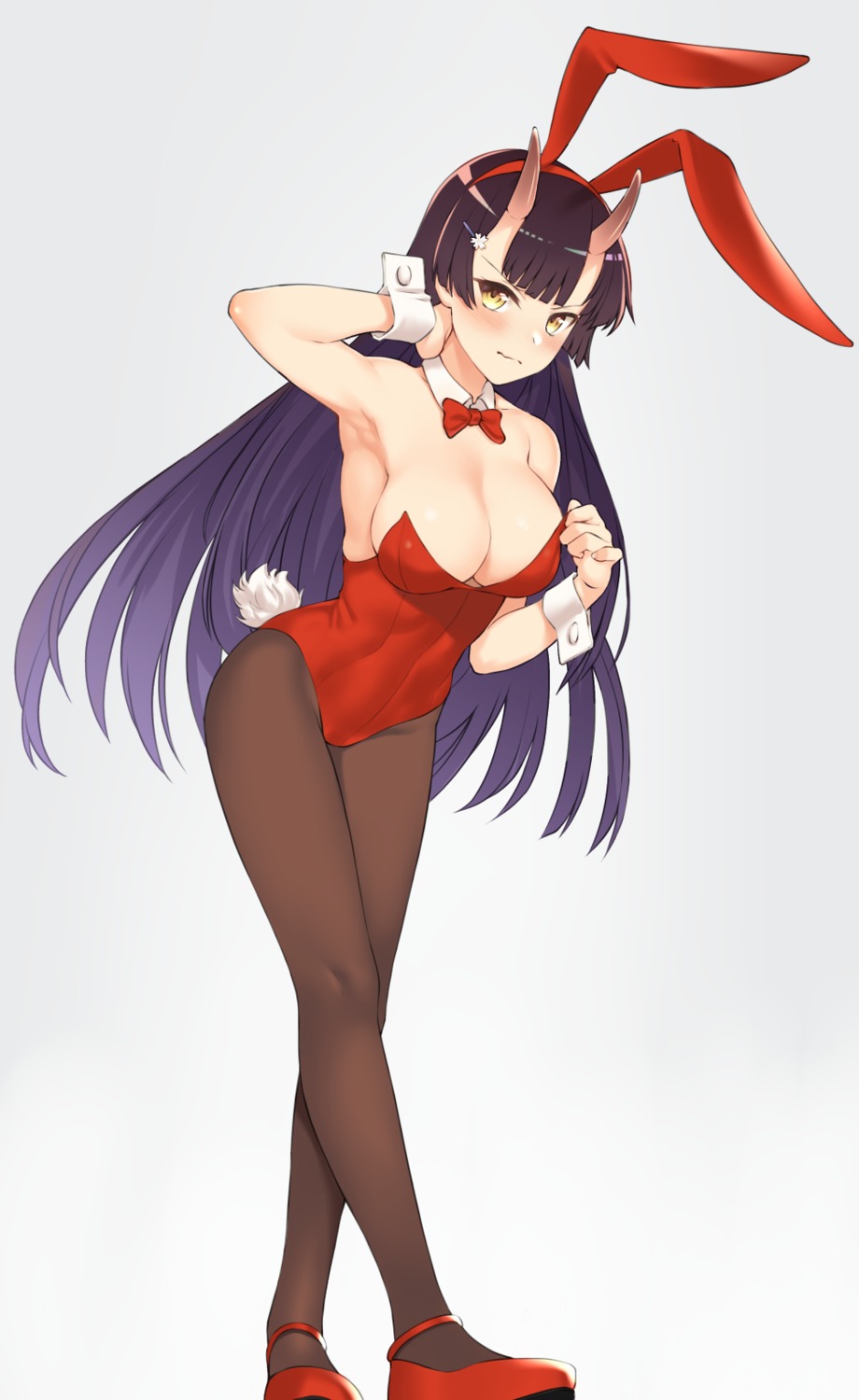 animal_ears bunny_ears bunny_girl enjo_kouhai horns no_bra origamine_ouka pantyhose tail takunomi