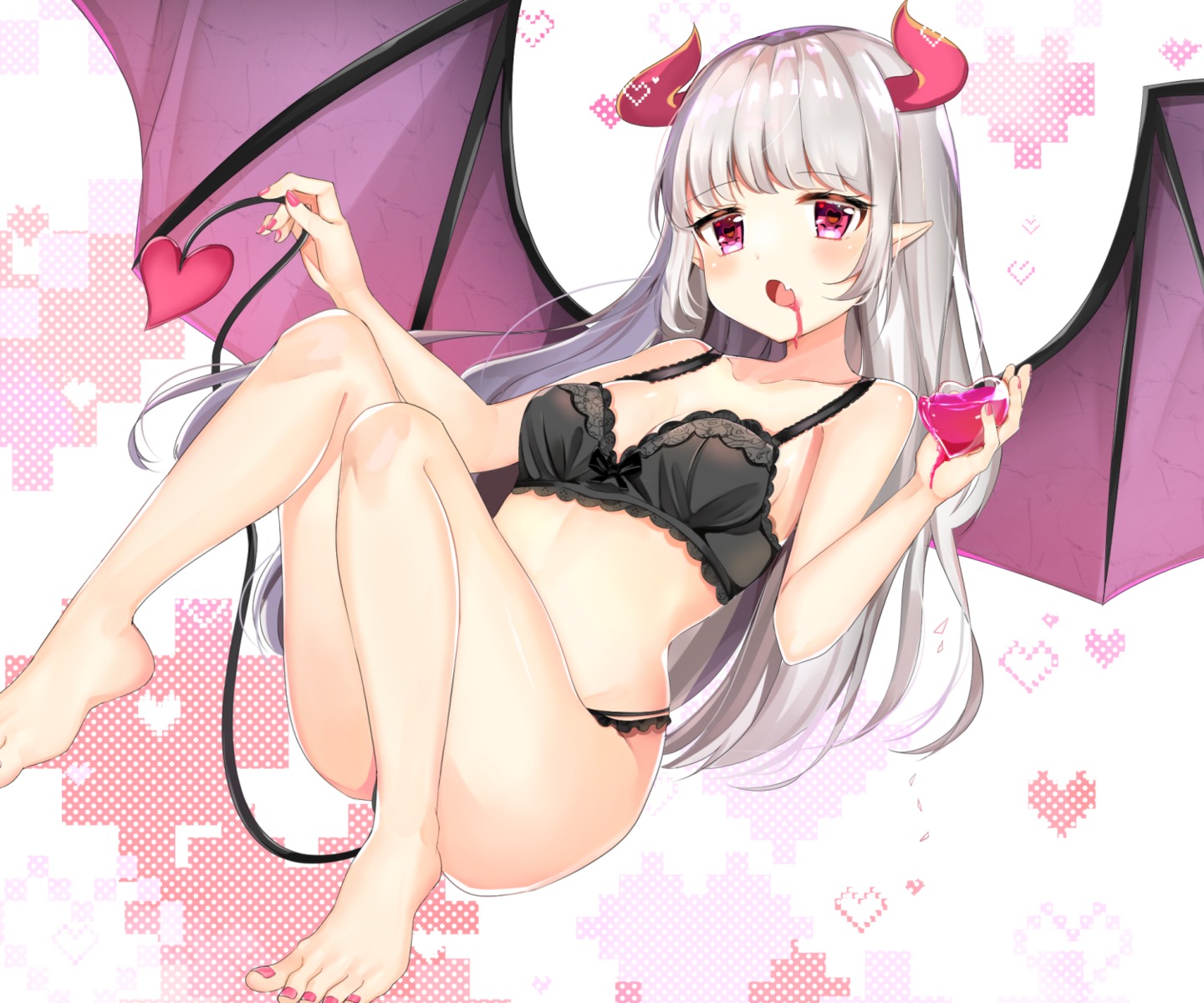 bra devil feet horns katsushika_pachi pantsu pointy_ears tail wings